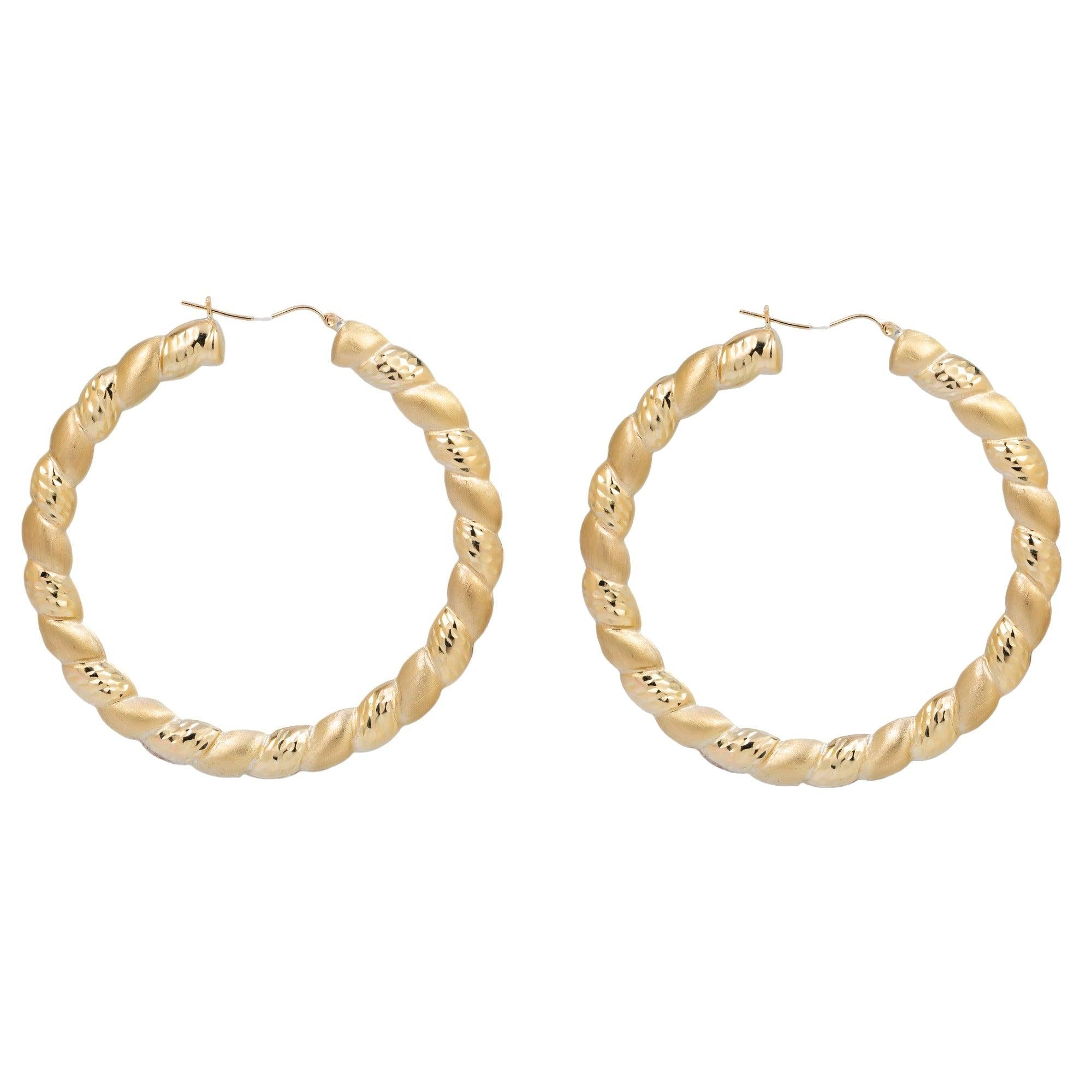 10K GOLD LADIES TEXTURED ROUND HOOP EARRINGS