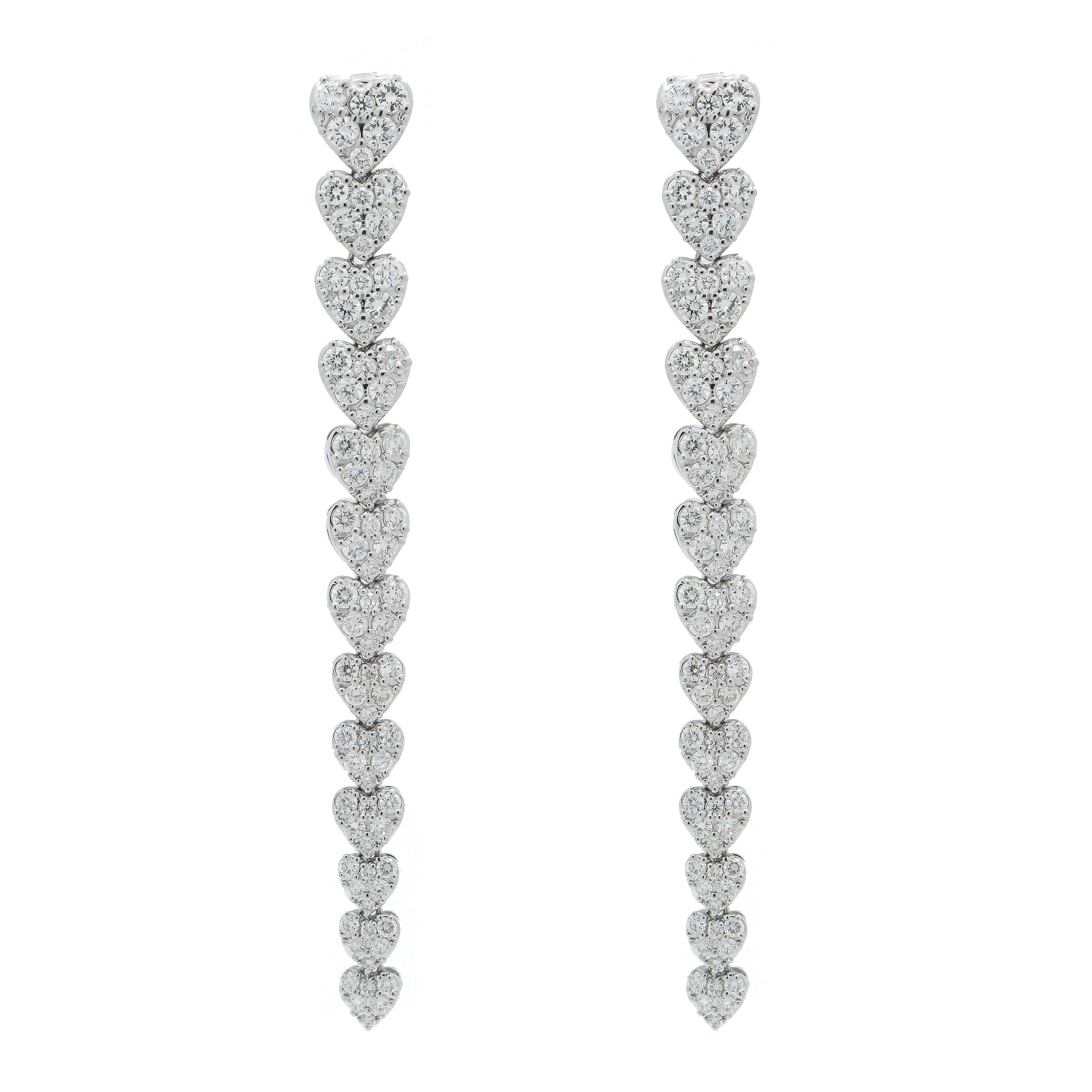 18K GOLD DIAMOND HEART DROP EARRINGS 4.13 CTW