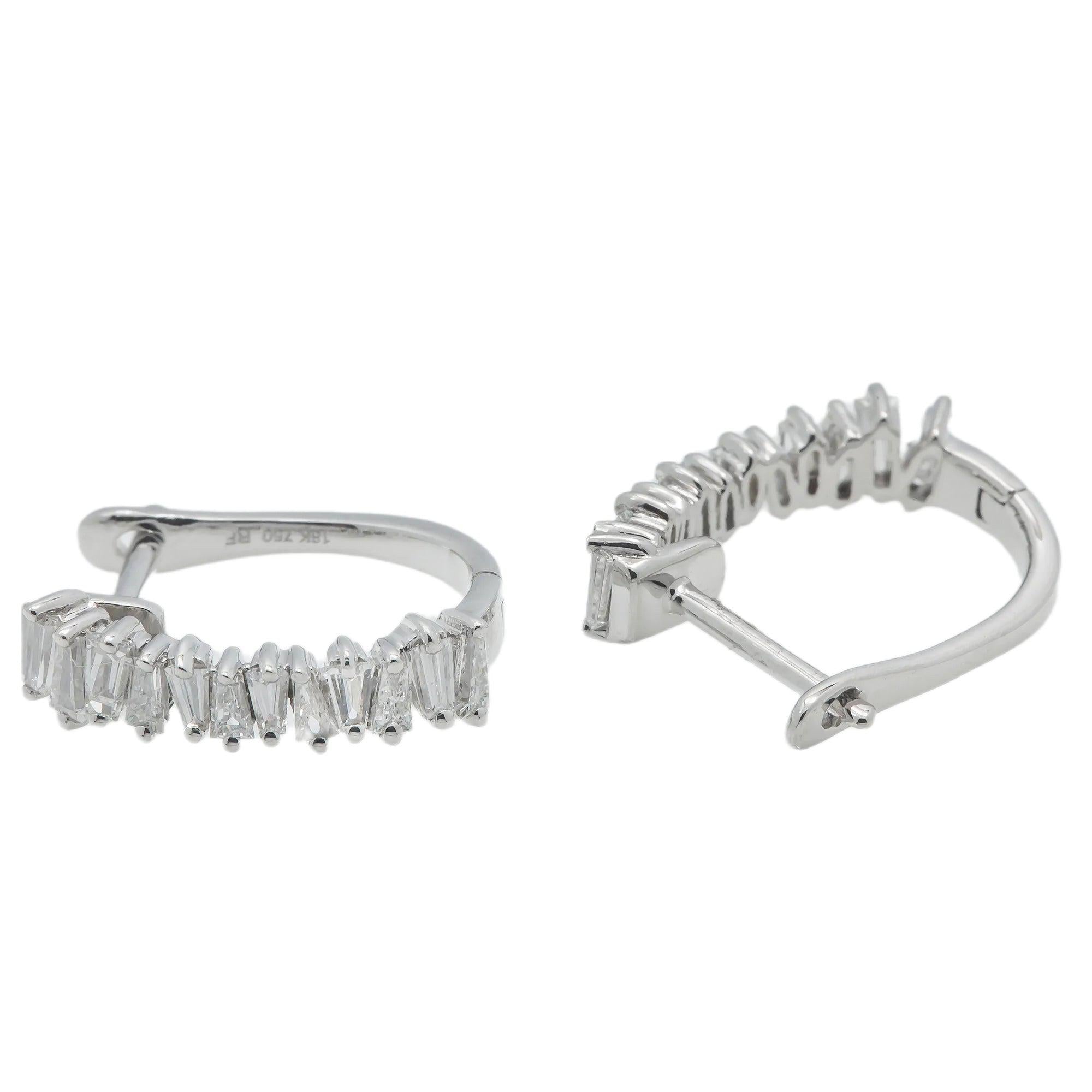 18K GOLD BAGUETTE DIAMOND LADIES HOOP EARRINGS 0.72 CTW