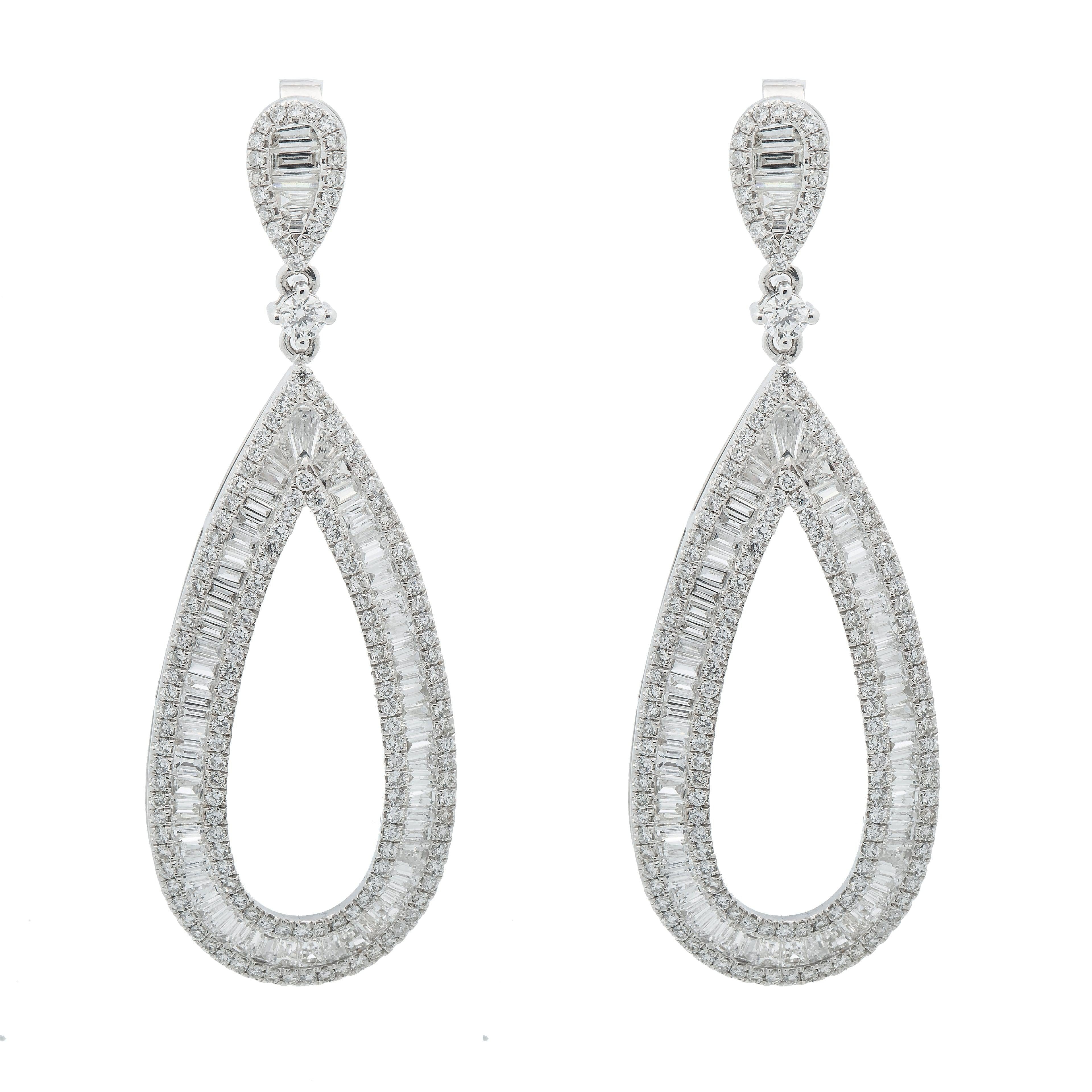 18K GOLD DIAMOND TEARDROP LADIES DROP EARRINGS 3.31 CTW