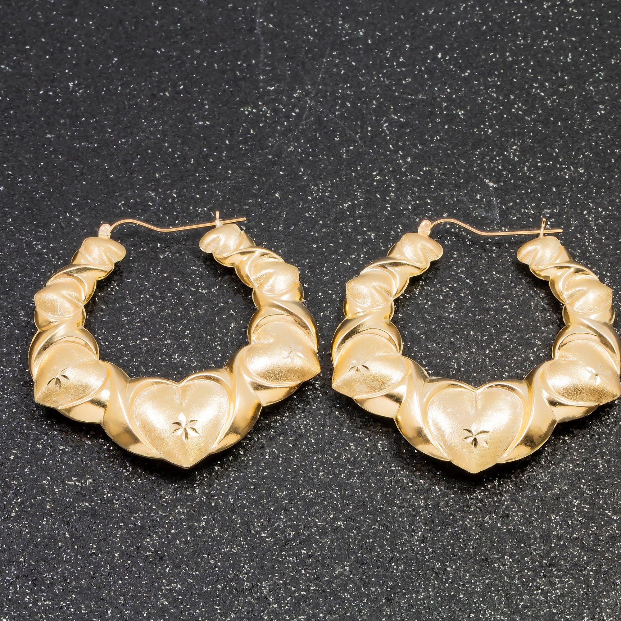 10K GOLD LADIES HEART HOOP EARRINGS