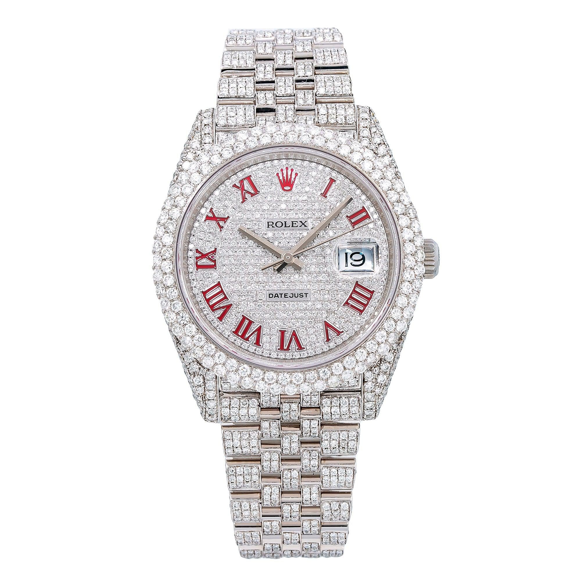 Rolex Datejust 41MM 126300 Diamond Paved Roman Dial Diamond Bezel Full Diamond Oyster Bracelet