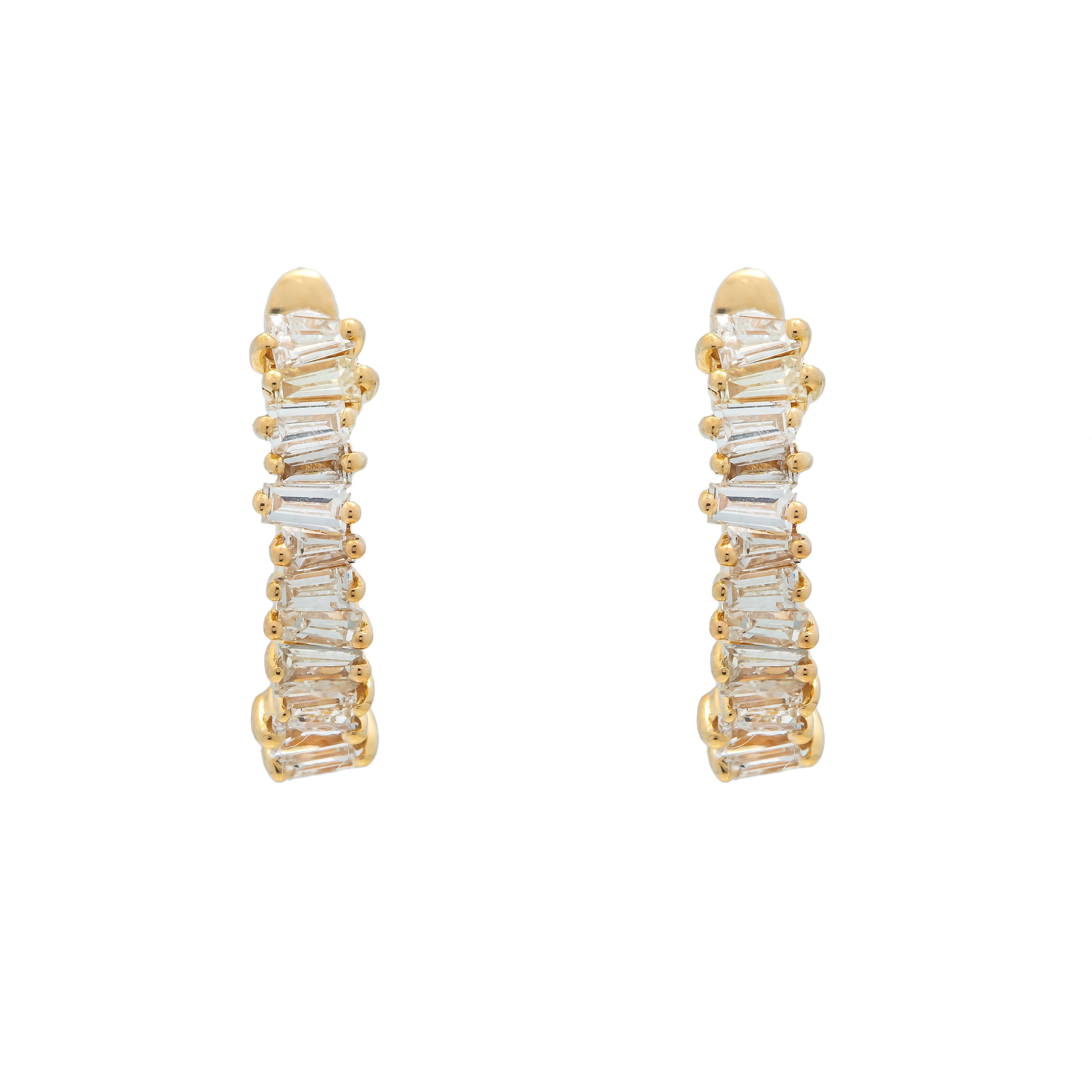 18K GOLD BAGUETTE DIAMOND LADIES HOOP EARRINGS 0.72 CTW