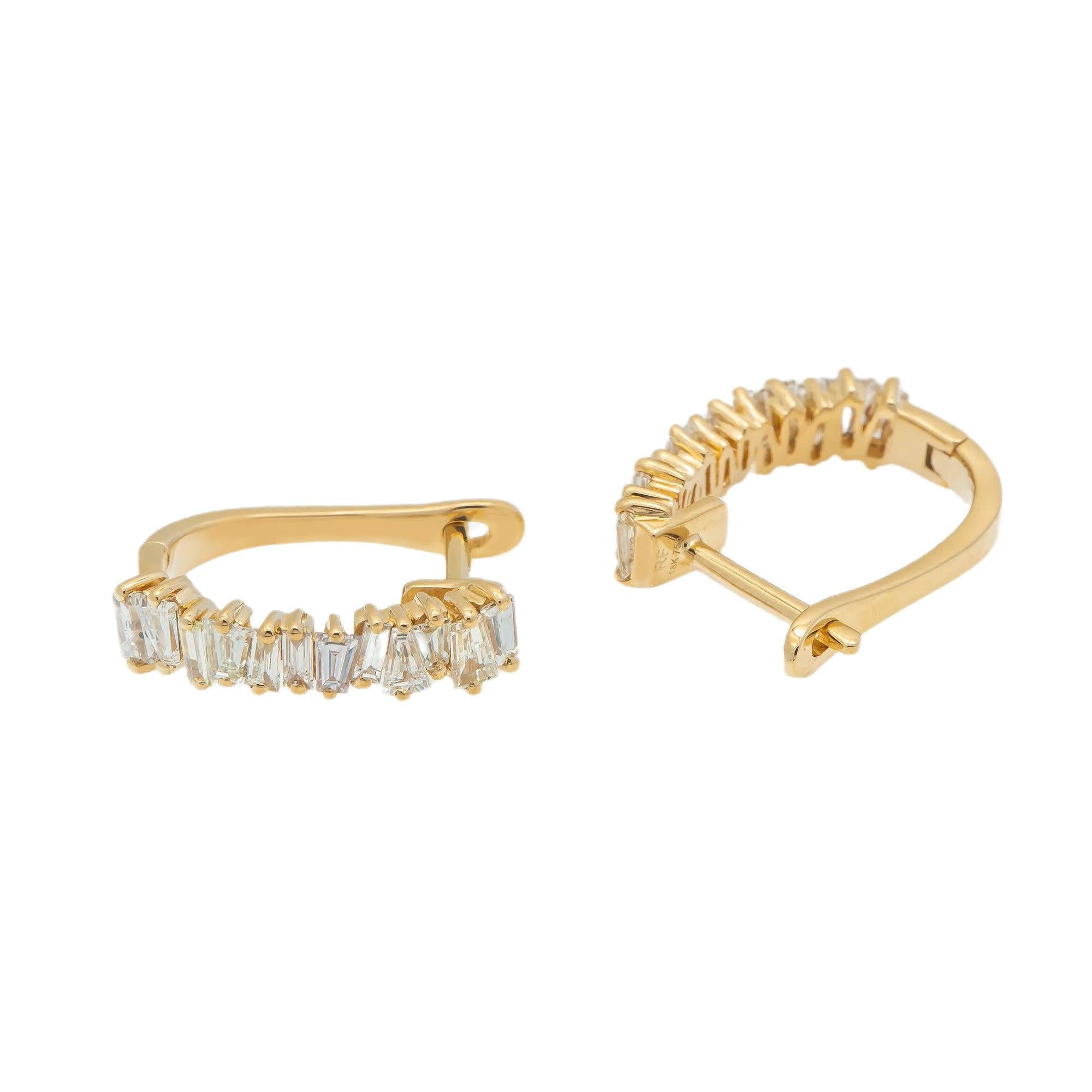 18K GOLD BAGUETTE DIAMOND LADIES HOOP EARRINGS 0.72 CTW