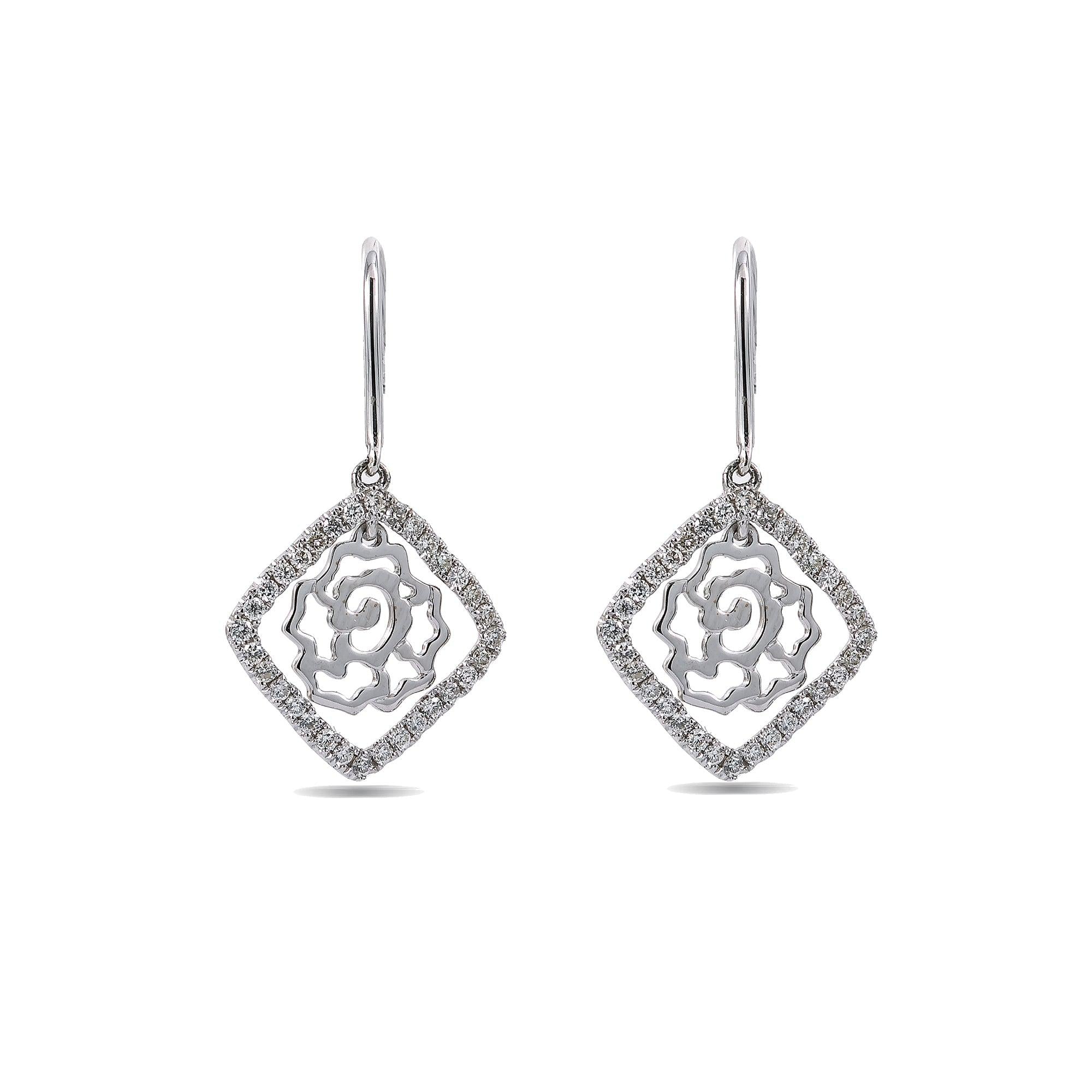 18K White Gold Ladies Drop Earrings With 0.5 CT Diamonds