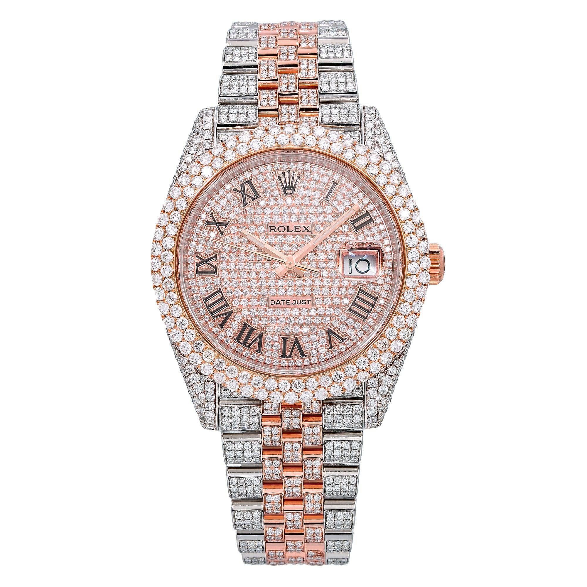 Rolex Datejust 41MM 126331 Diamond Paved Roman Dial Diamond Bezel Two Tone Full Diamond Jubilee Bracelet