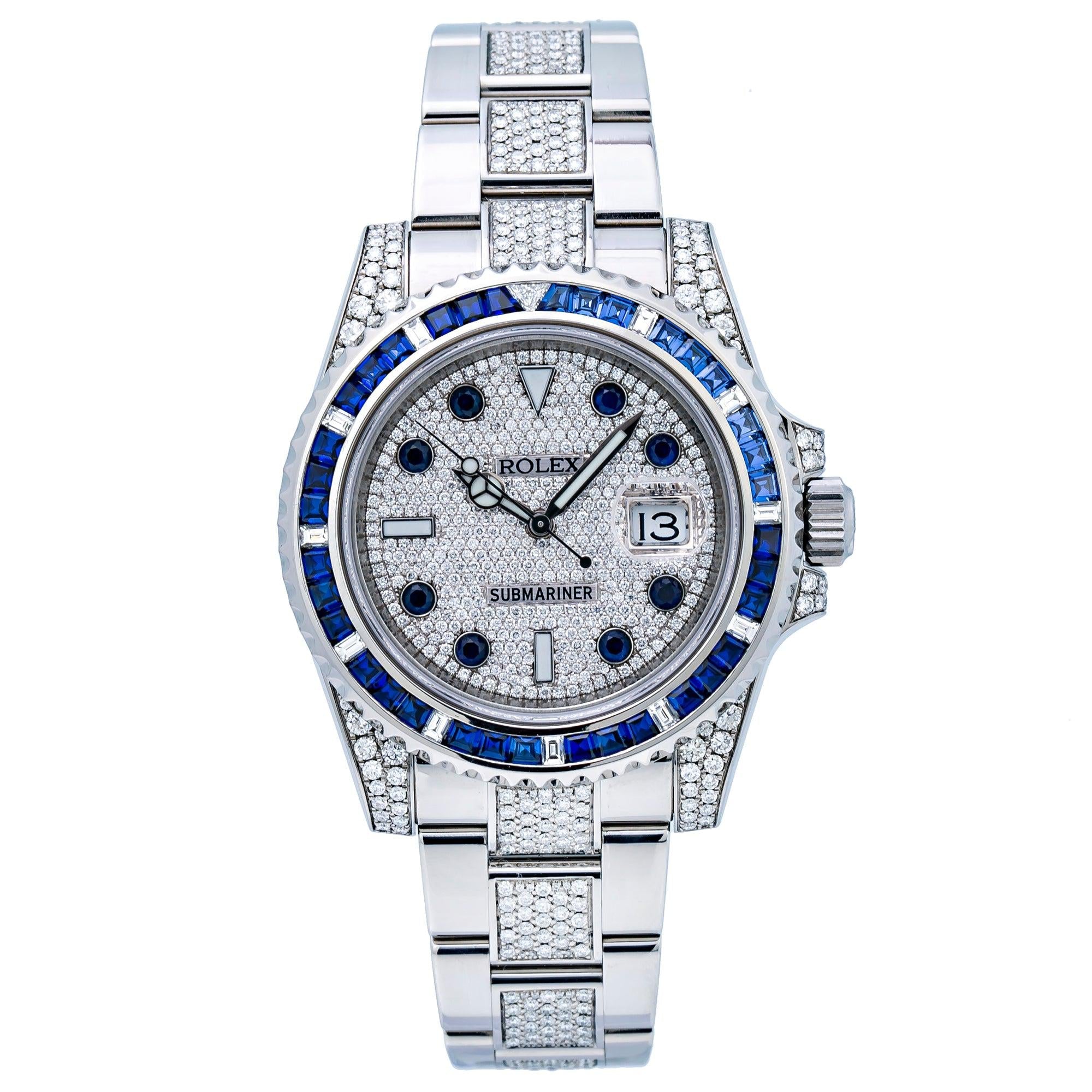 Rolex Submariner Date 40MM 116610 Diamond Paved Dial Blue Gemstone & Diamond Bezel Stainless Steel Semi Diamond Oyster Bracelet