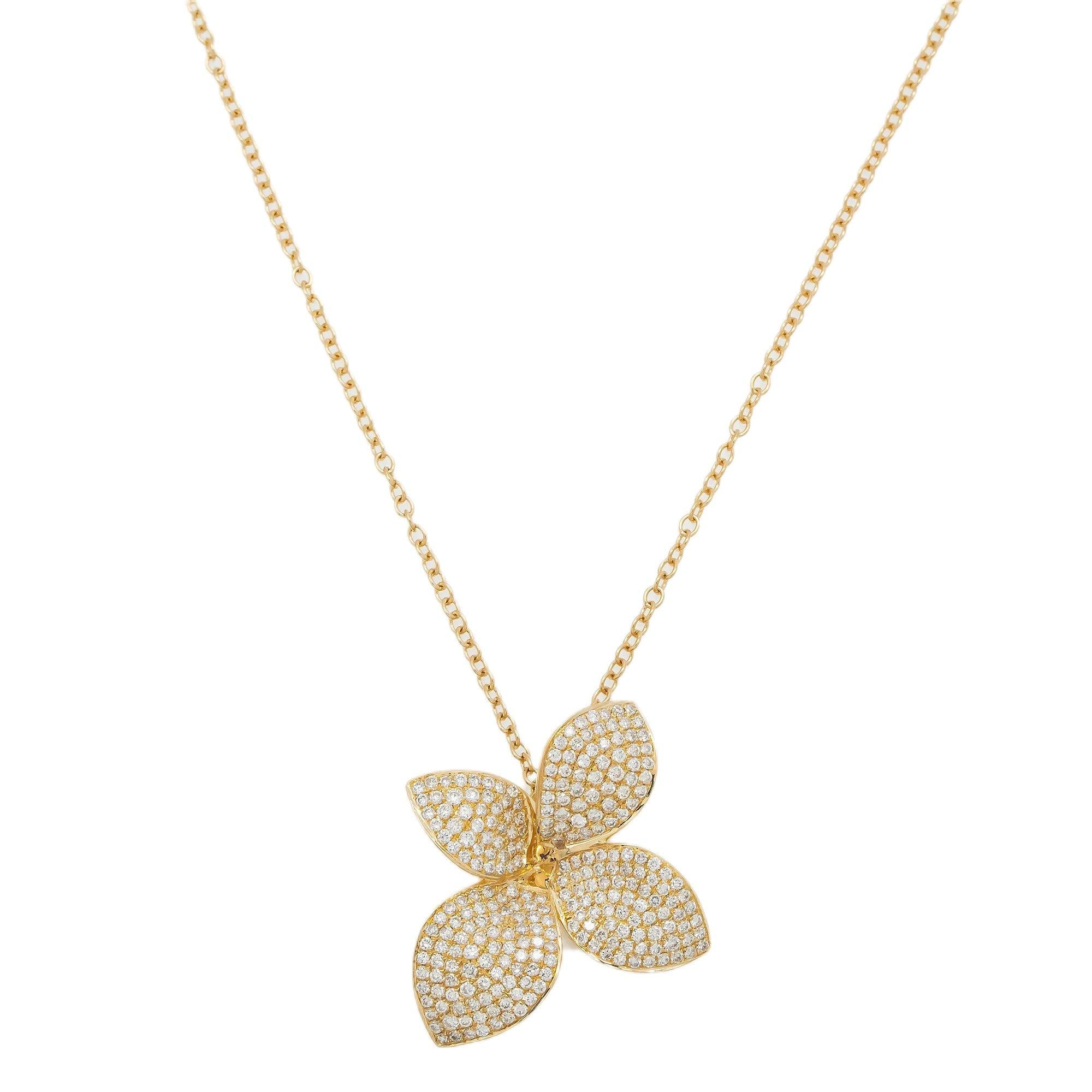 18K GOLD DIAMOND FLOWER NECKLACE 1.07 CT