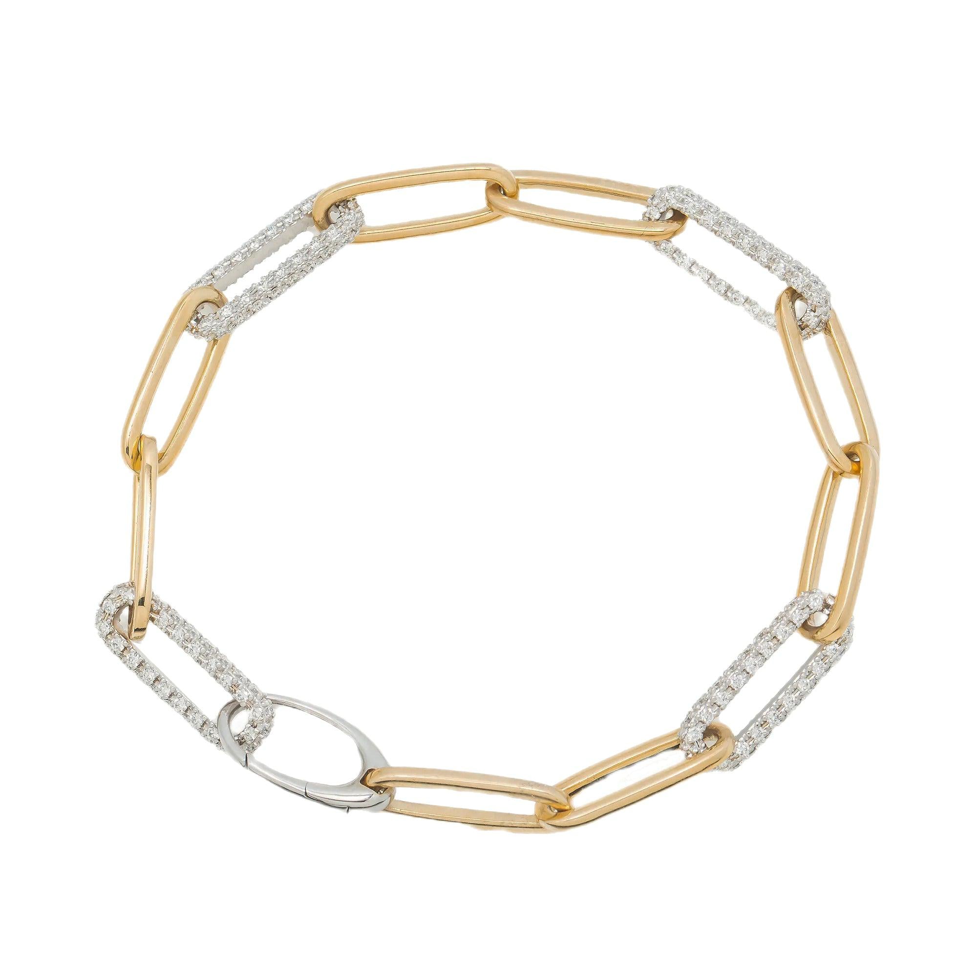 14K GOLD PAPER CLIP CHAIN BRACELET 2.01 CT DIAMONDS