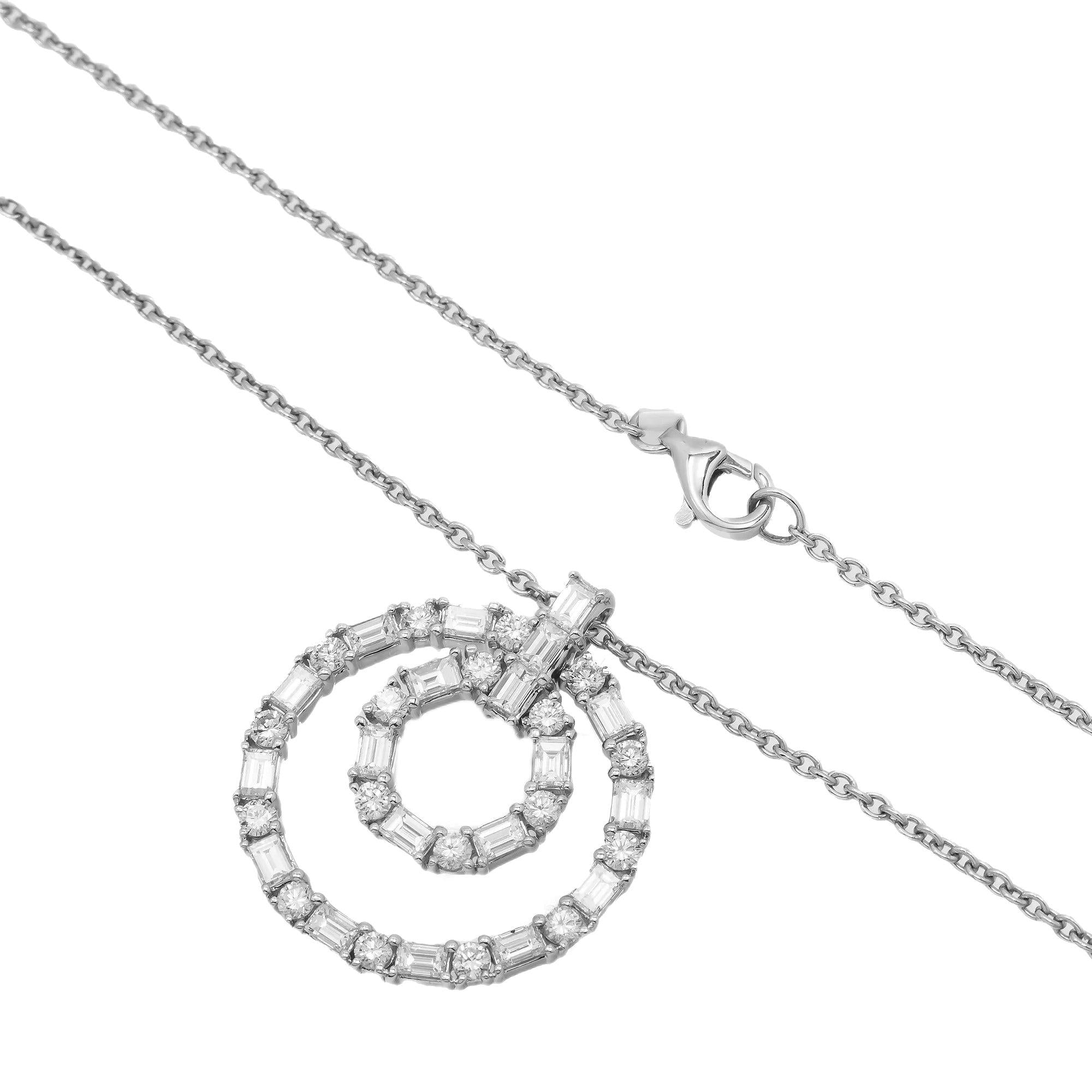 18K GOLD BAGUETTE DIAMOND OPEN CIRCLES NECKLACE 1.70 CT
