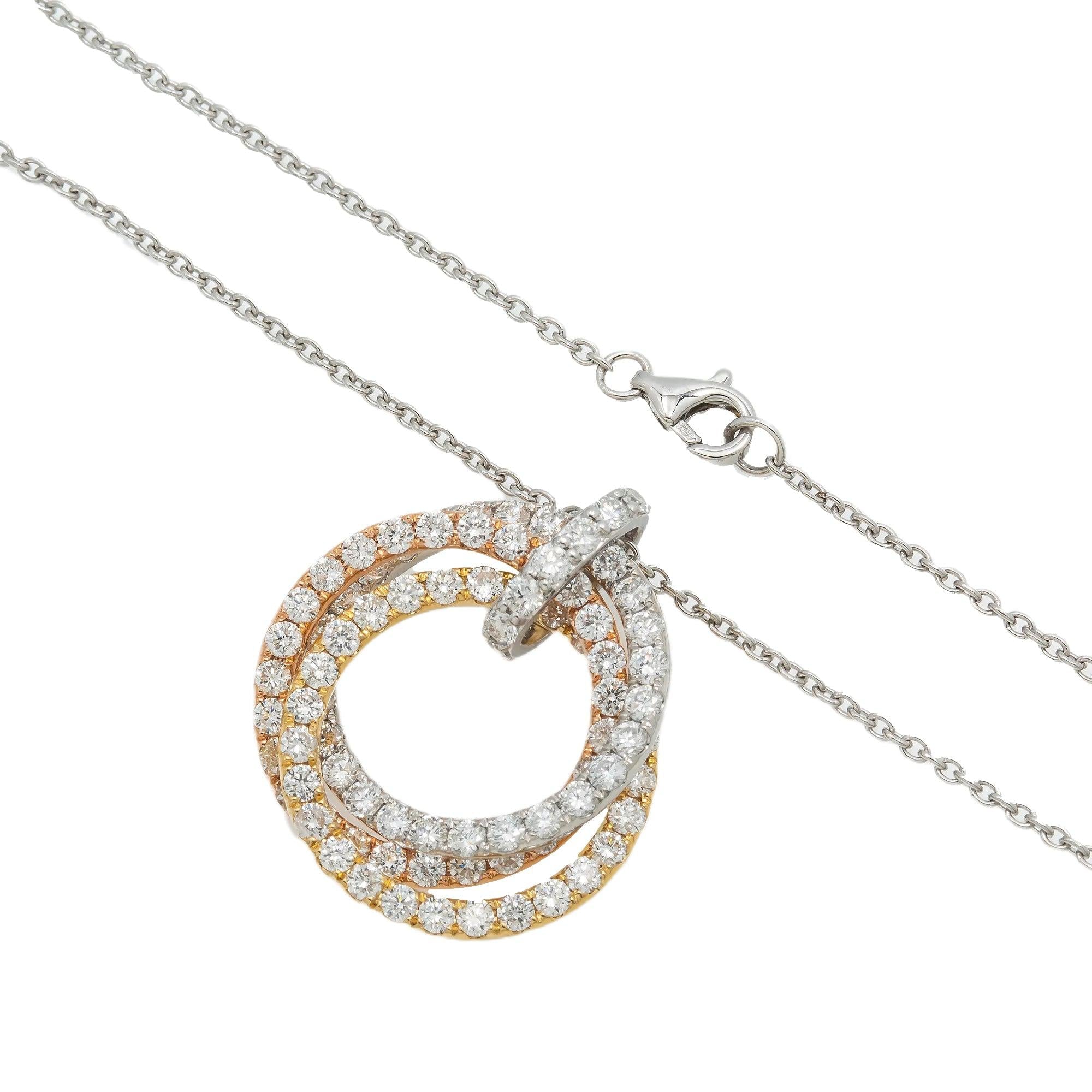 18K GOLD TRI TONE DIAMOND OPEN CIRCLES NECKLACE 3.01 CT