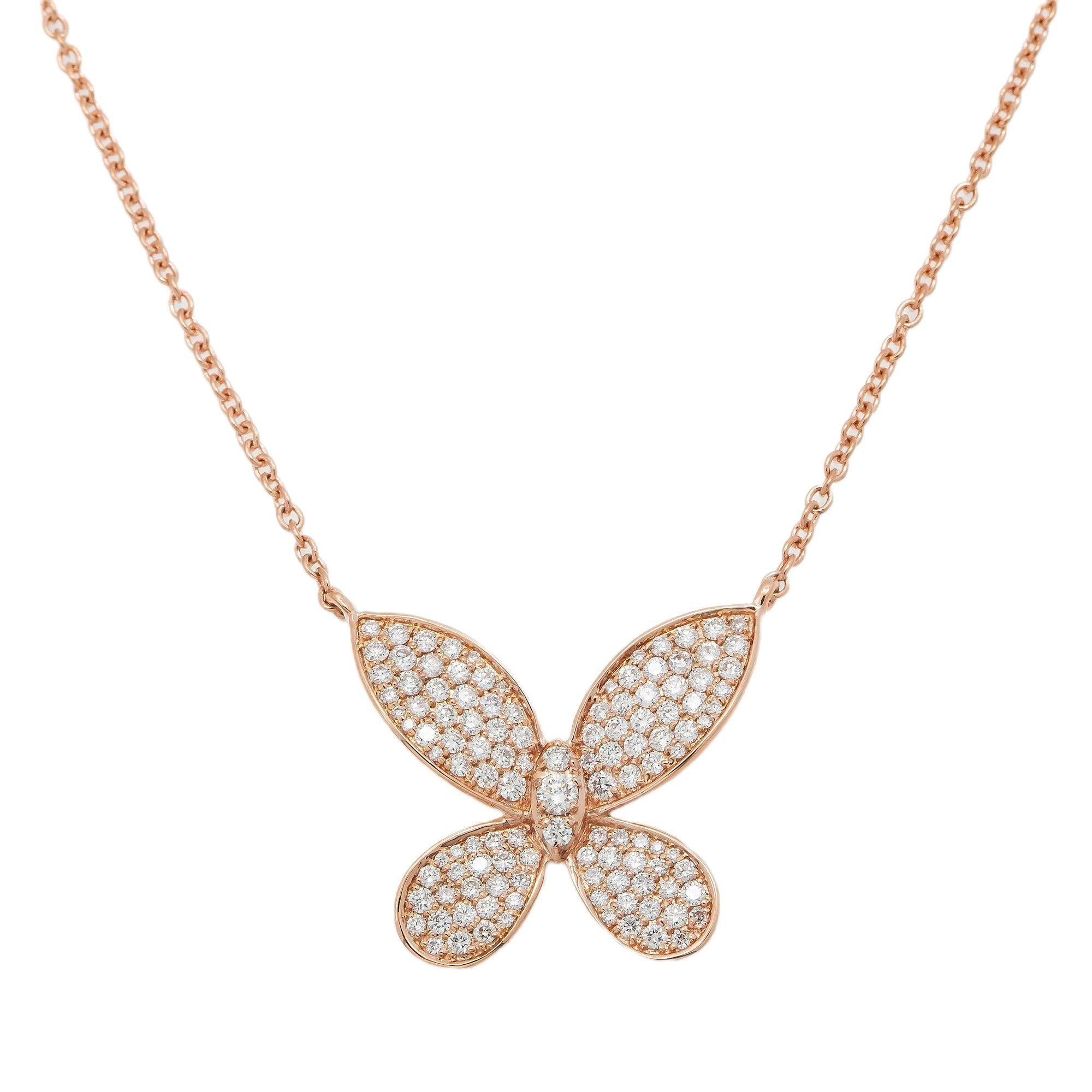 14K GOLD DIAMOND BUTTERFLY NECKLACE 0.96 CT