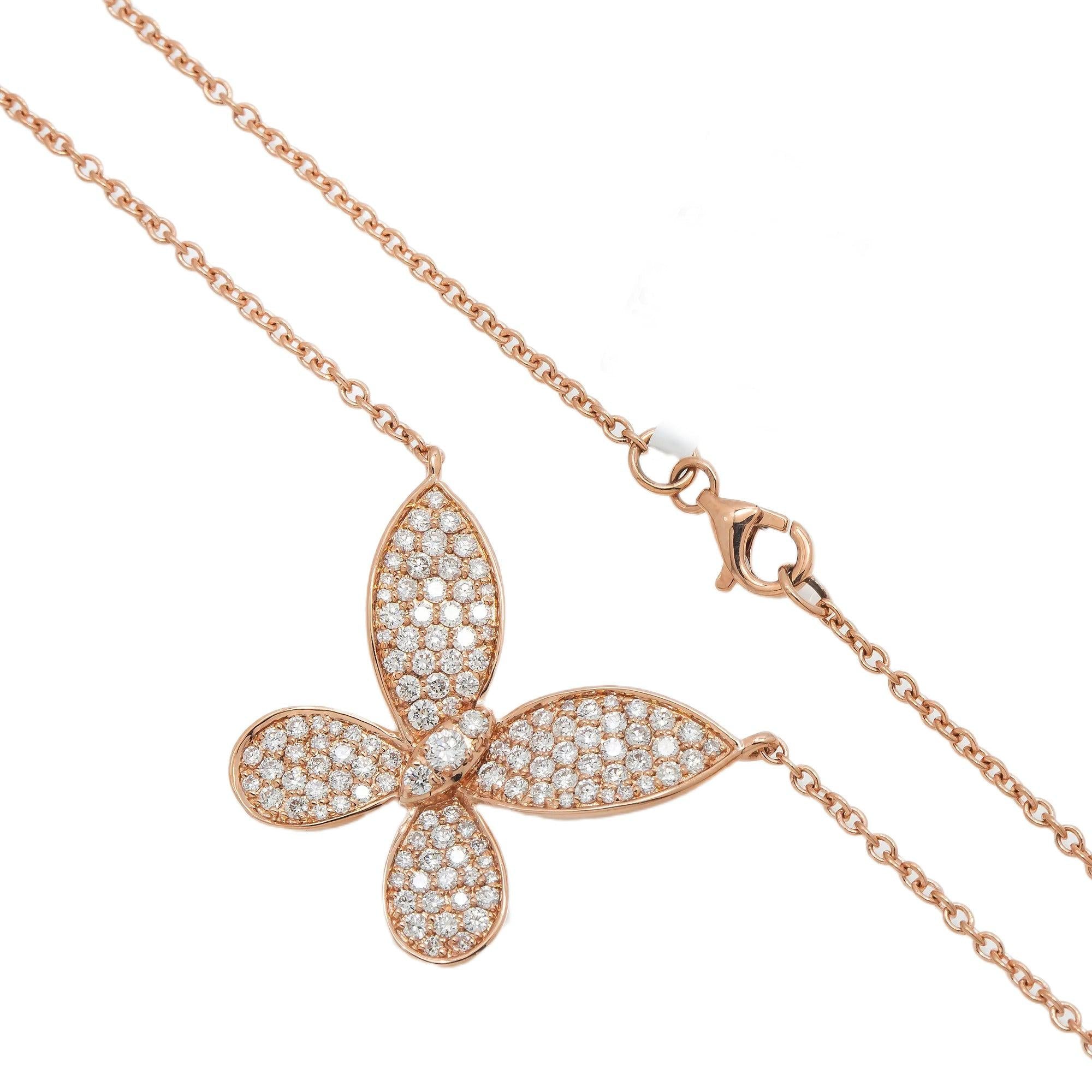 14K GOLD DIAMOND BUTTERFLY NECKLACE 0.96 CT