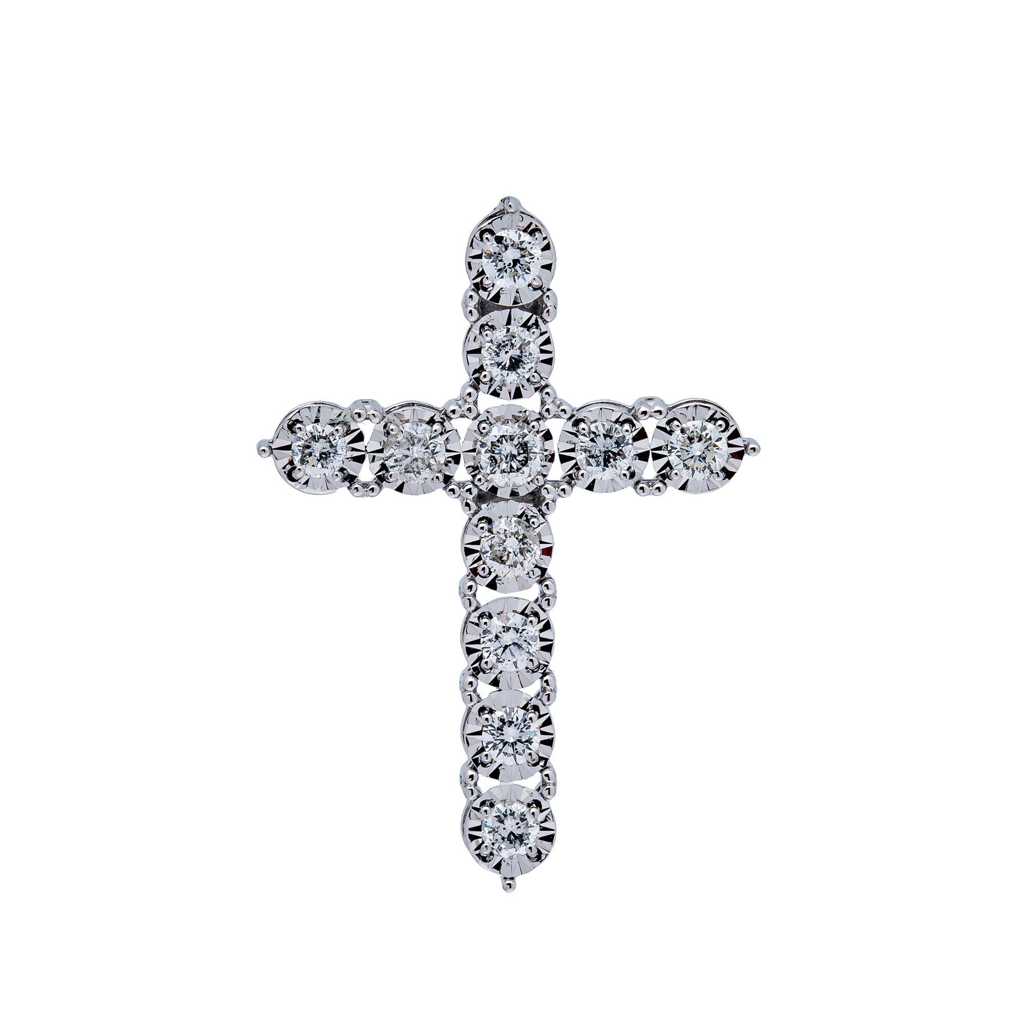 14K WHITE GOLD UNISEX CROSS WITH 1.45 CT  DIAMONDS