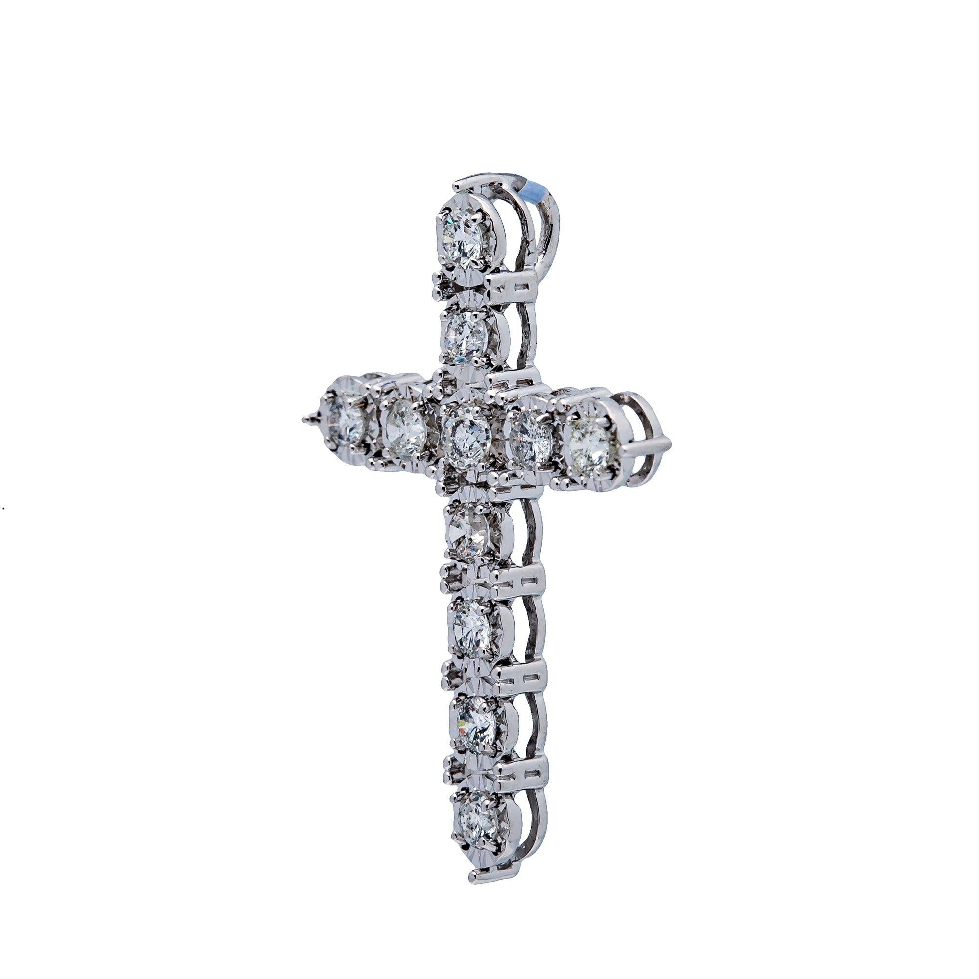 14K WHITE GOLD UNISEX CROSS WITH 1.45 CT  DIAMONDS