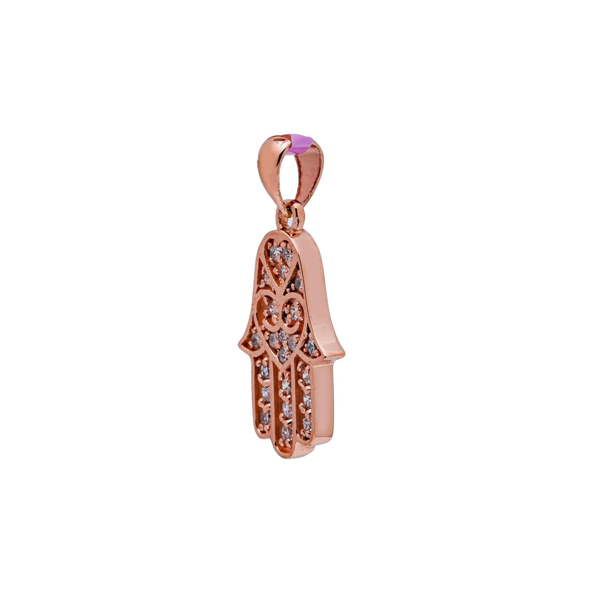 14K ROSE GOLD UNISEX HAMSA WITH 0.12 CT DIAMONDS