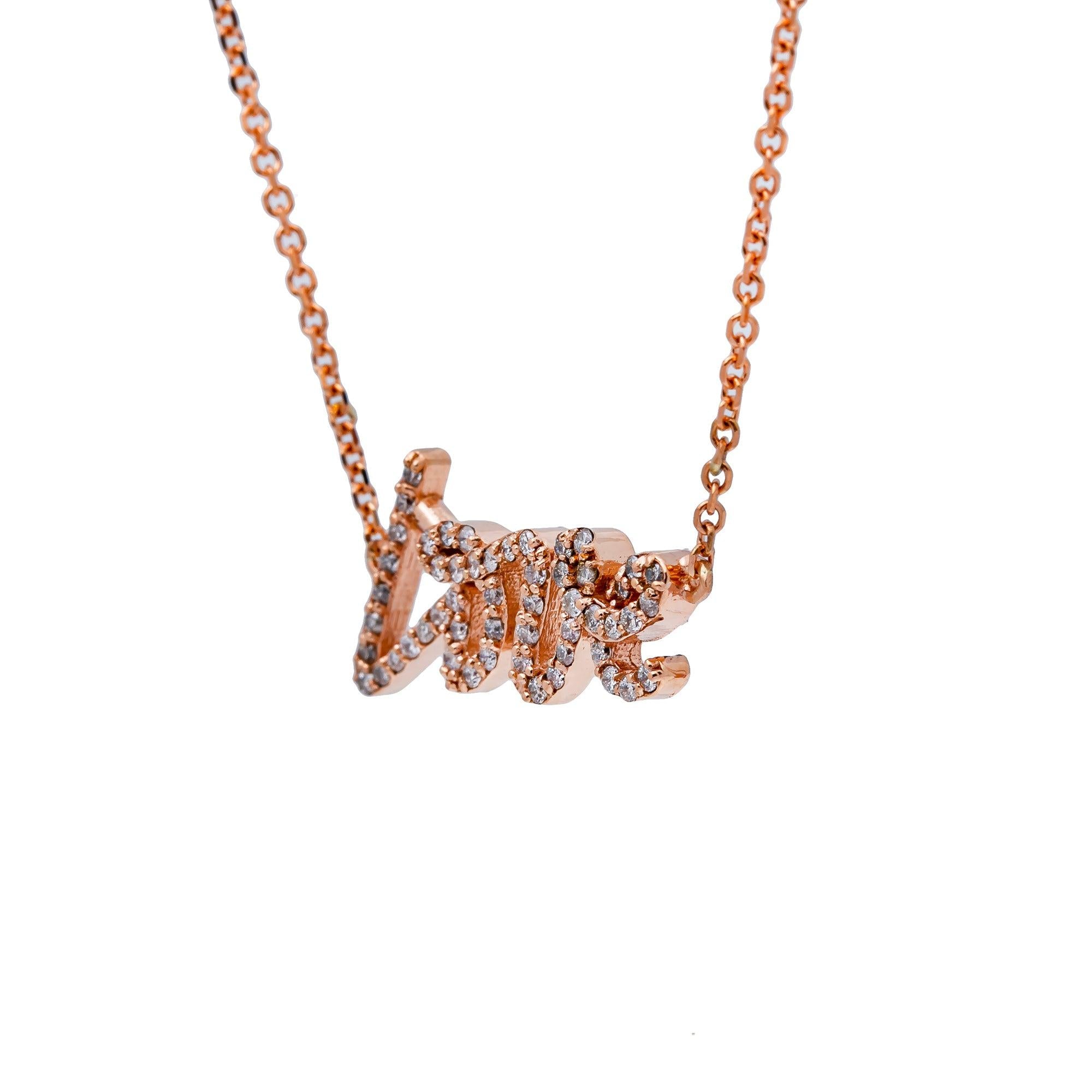 14K ROSE GOLD UNISEX "LOVE " NECKLACE WITH 0.28 CT DIAMONDS