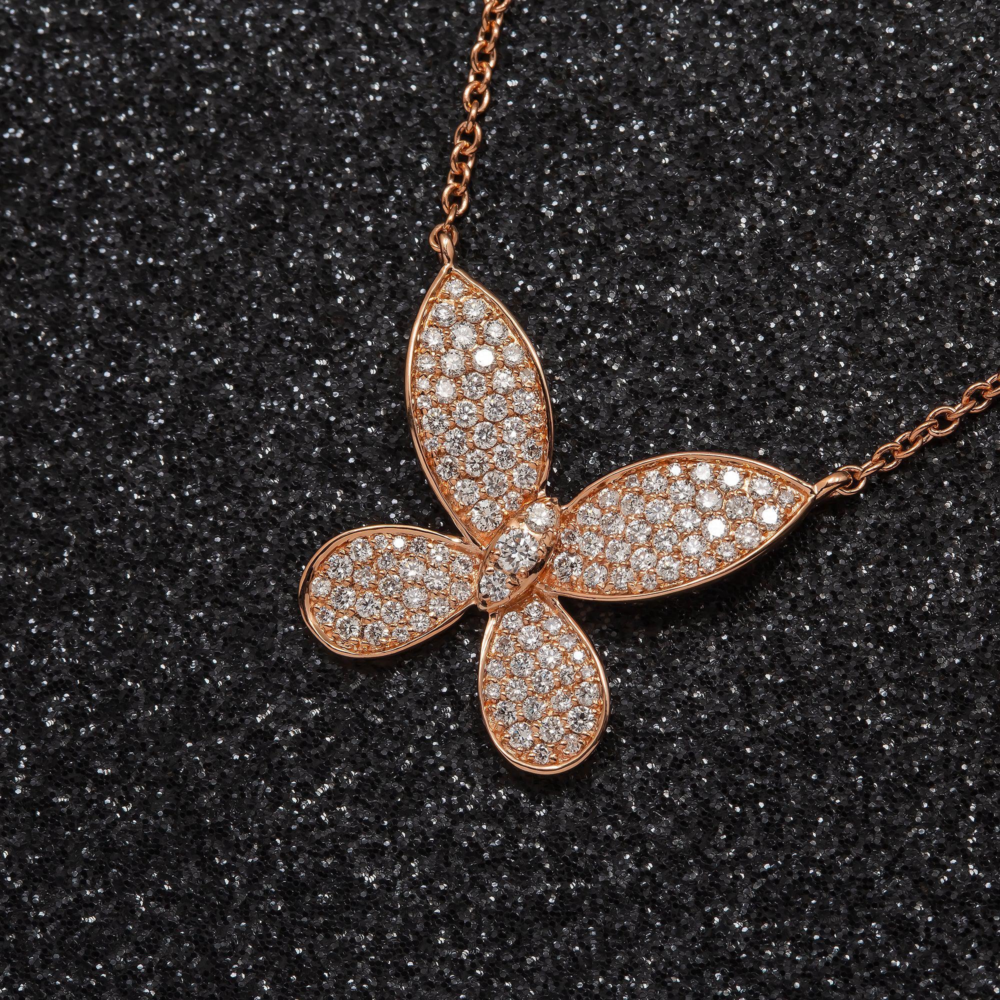 14K GOLD DIAMOND BUTTERFLY NECKLACE 0.96 CT