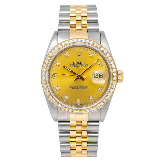 Rolex Datejust 16013 36MM Champagne Diamond Dial With Two Tone Jubilee Bracelet