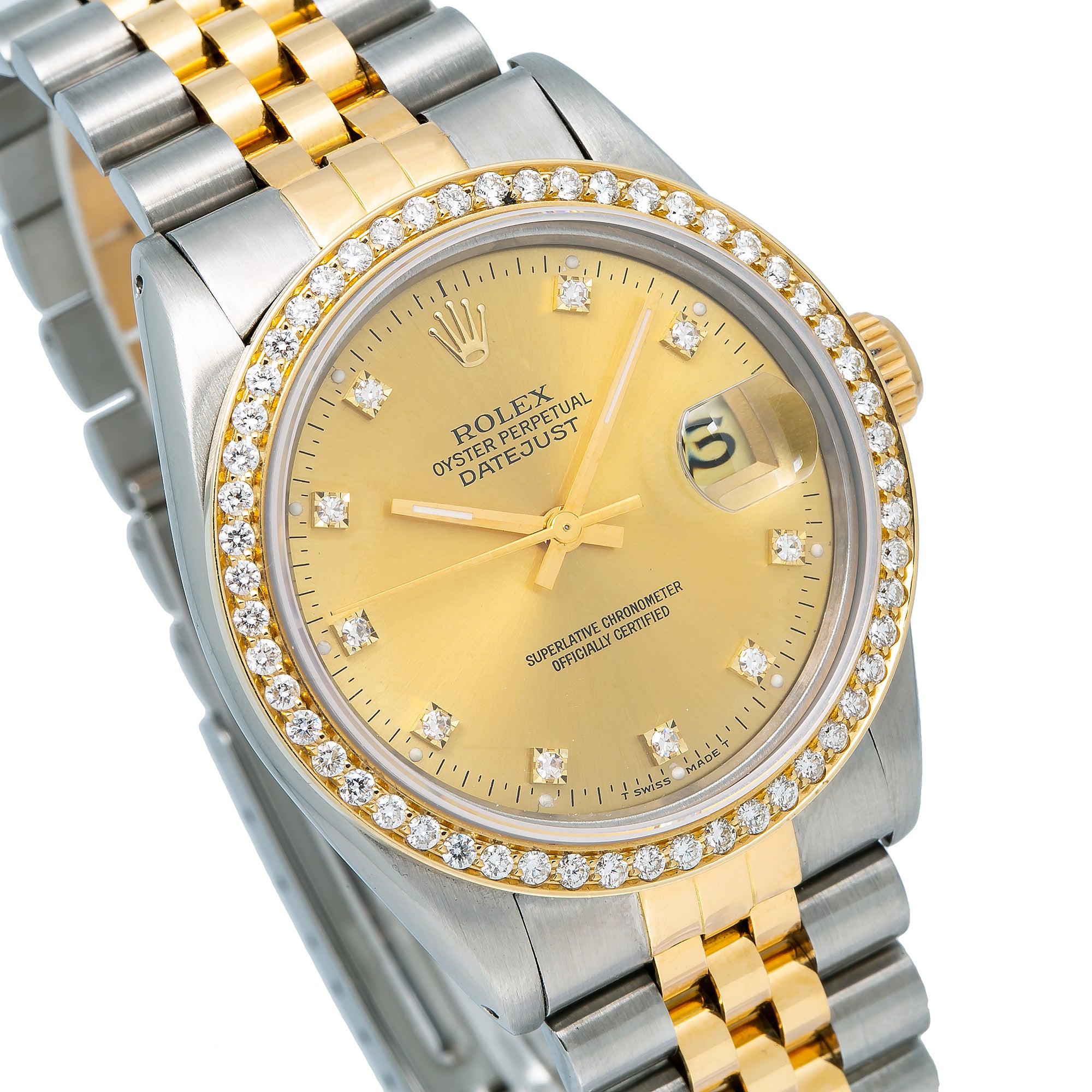 Rolex Datejust 16013 36MM Champagne Diamond Dial With Two Tone Jubilee Bracelet
