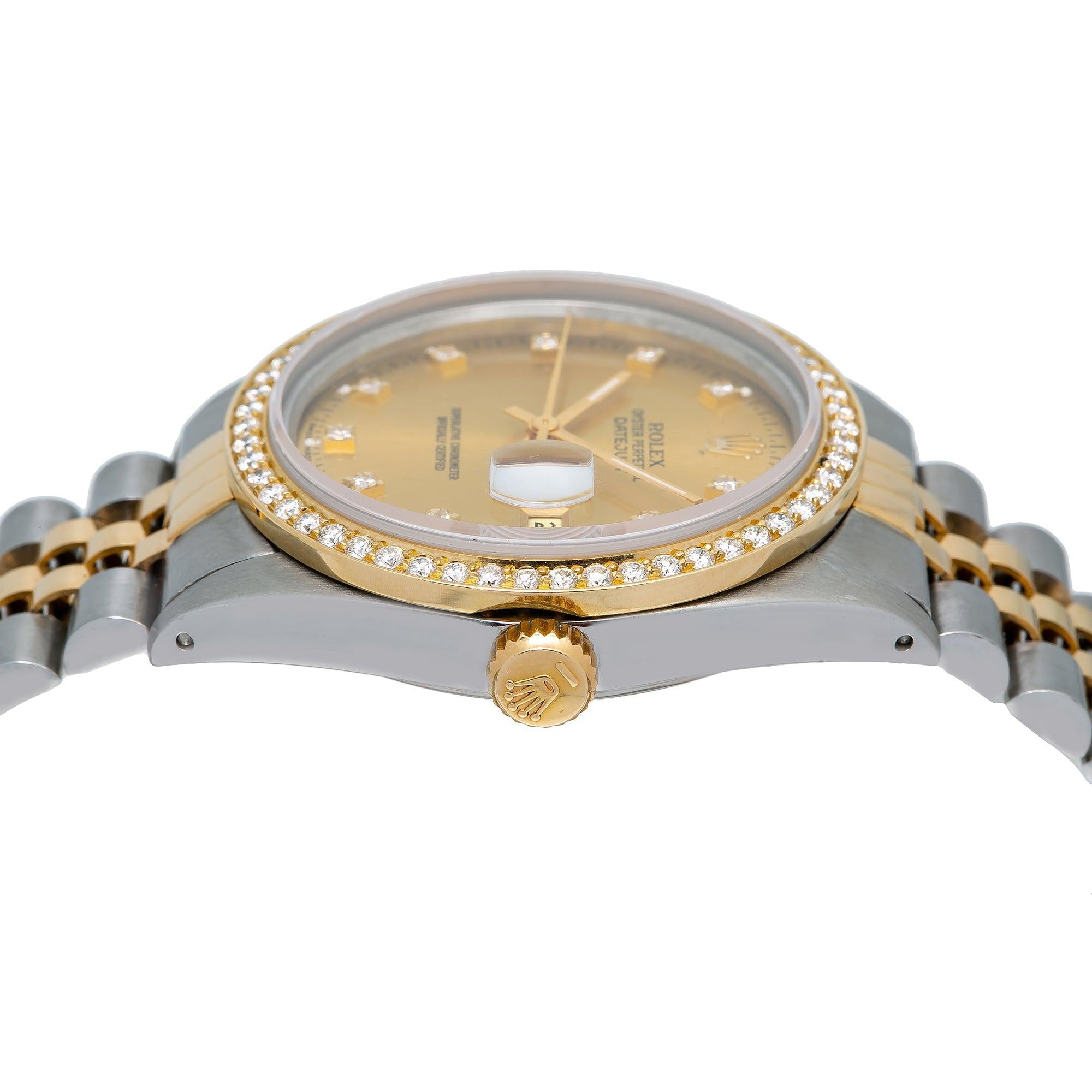 Rolex Datejust 16013 36MM Champagne Diamond Dial With Two Tone Jubilee Bracelet