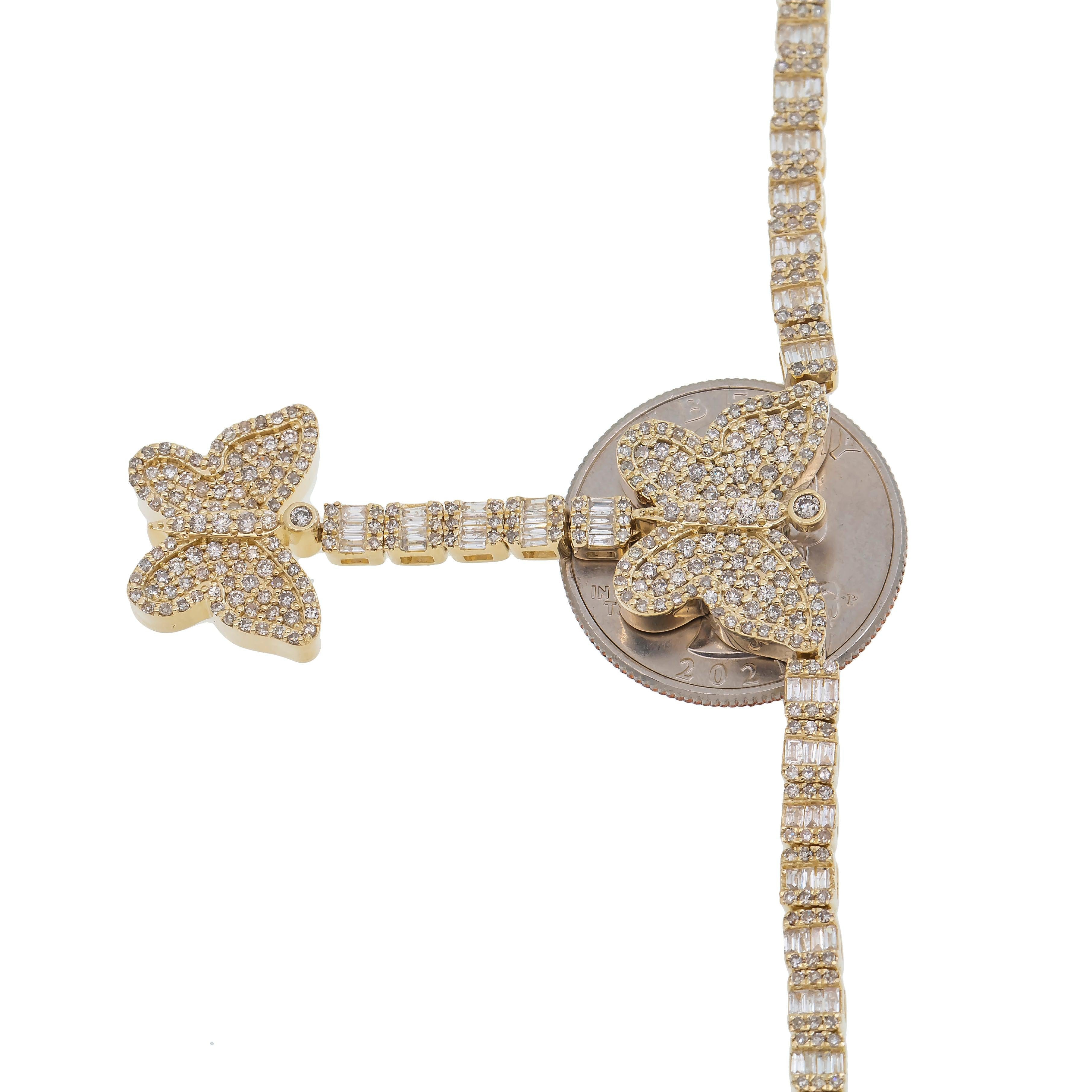 10K GOLD 3.87MM BAGUETTE DIAMOND BUTTERFLY LARIAT CHAIN 8.95 CT