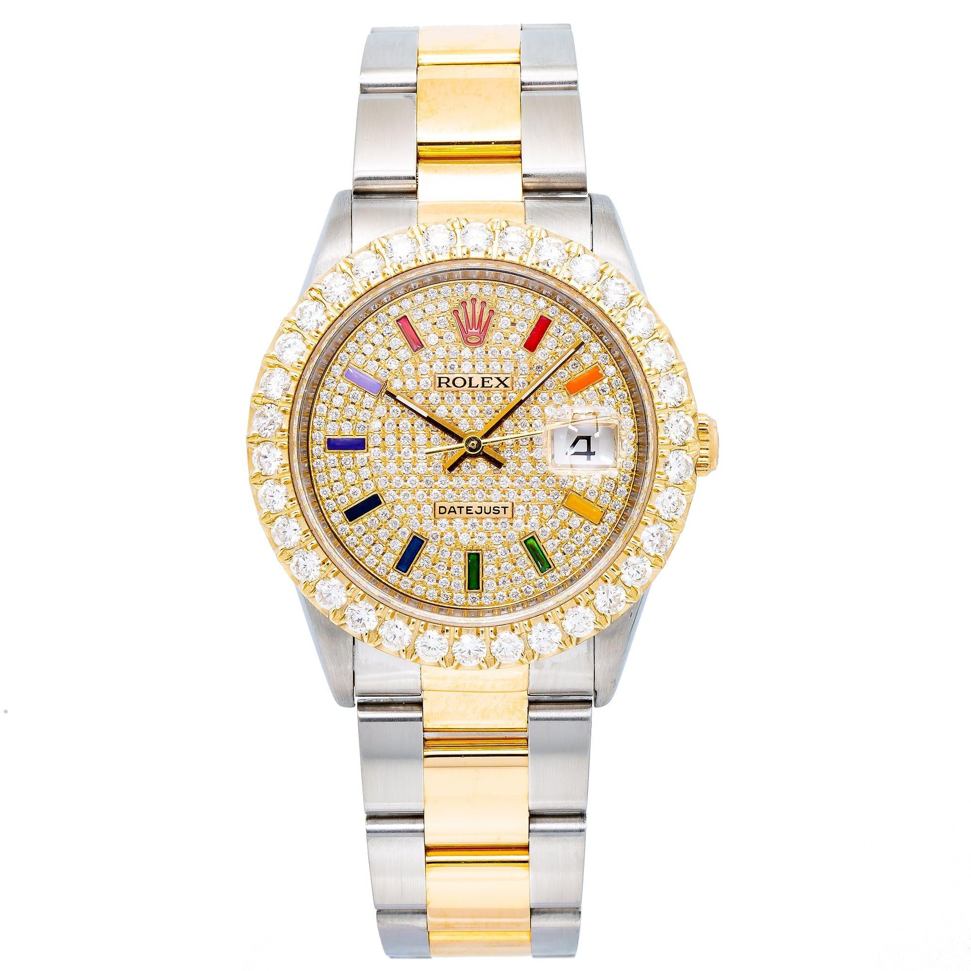 Rolex Datejust 16233 36MM Rainbow Diamond Dial With Two Tone Bracelet