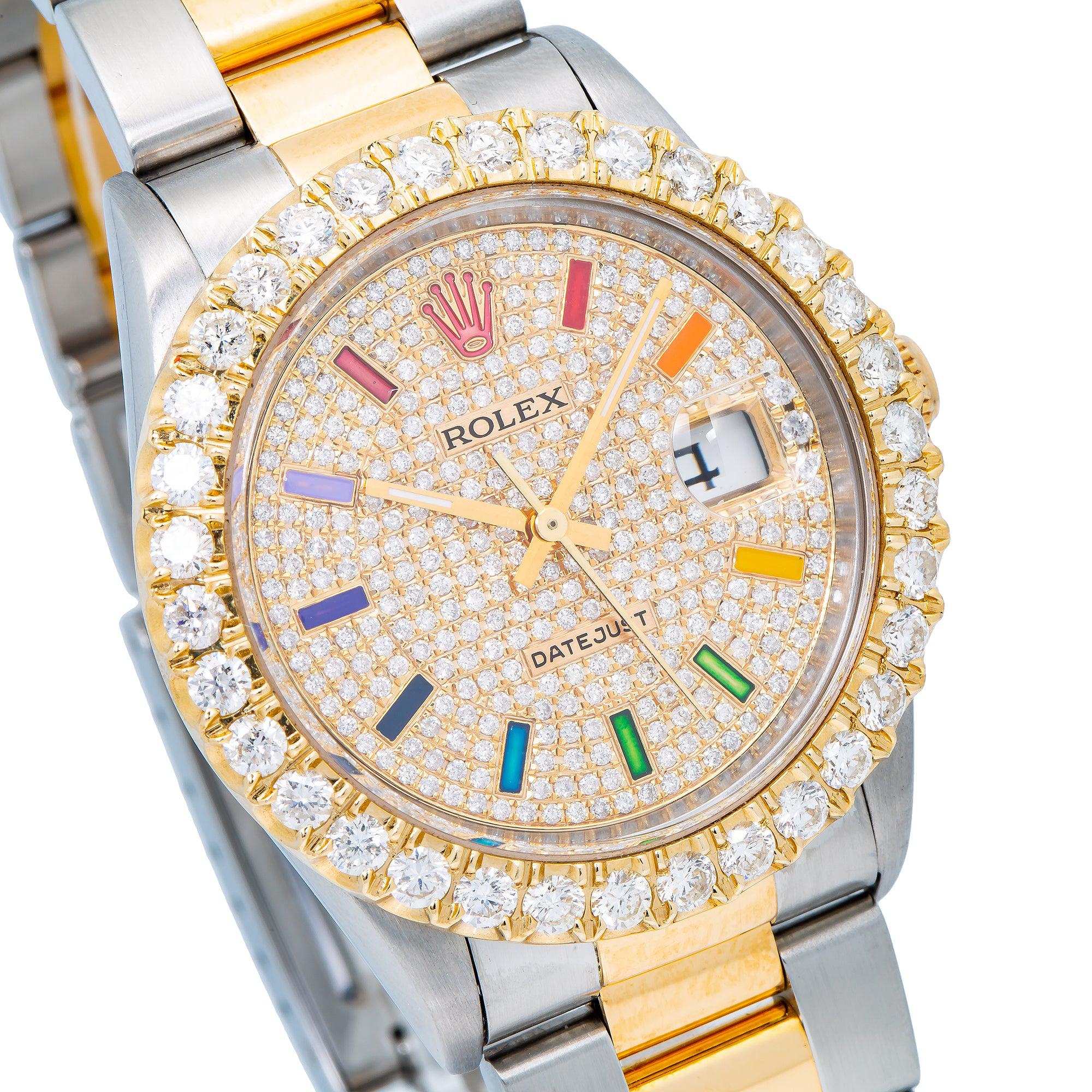 Rolex Datejust 16233 36MM Rainbow Diamond Dial With Two Tone Bracelet