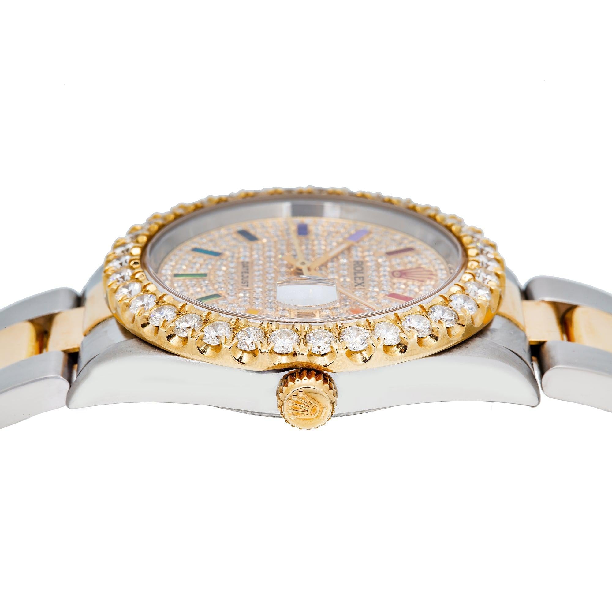Rolex Datejust 16233 36MM Rainbow Diamond Dial With Two Tone Bracelet