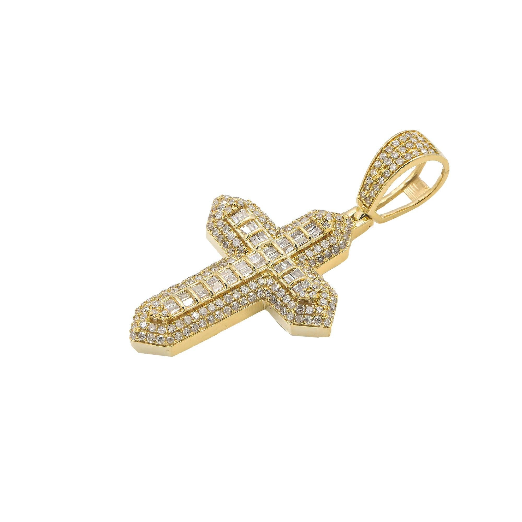 14K GOLD DIAMOND CROSS PENDANT 1.02 CT
