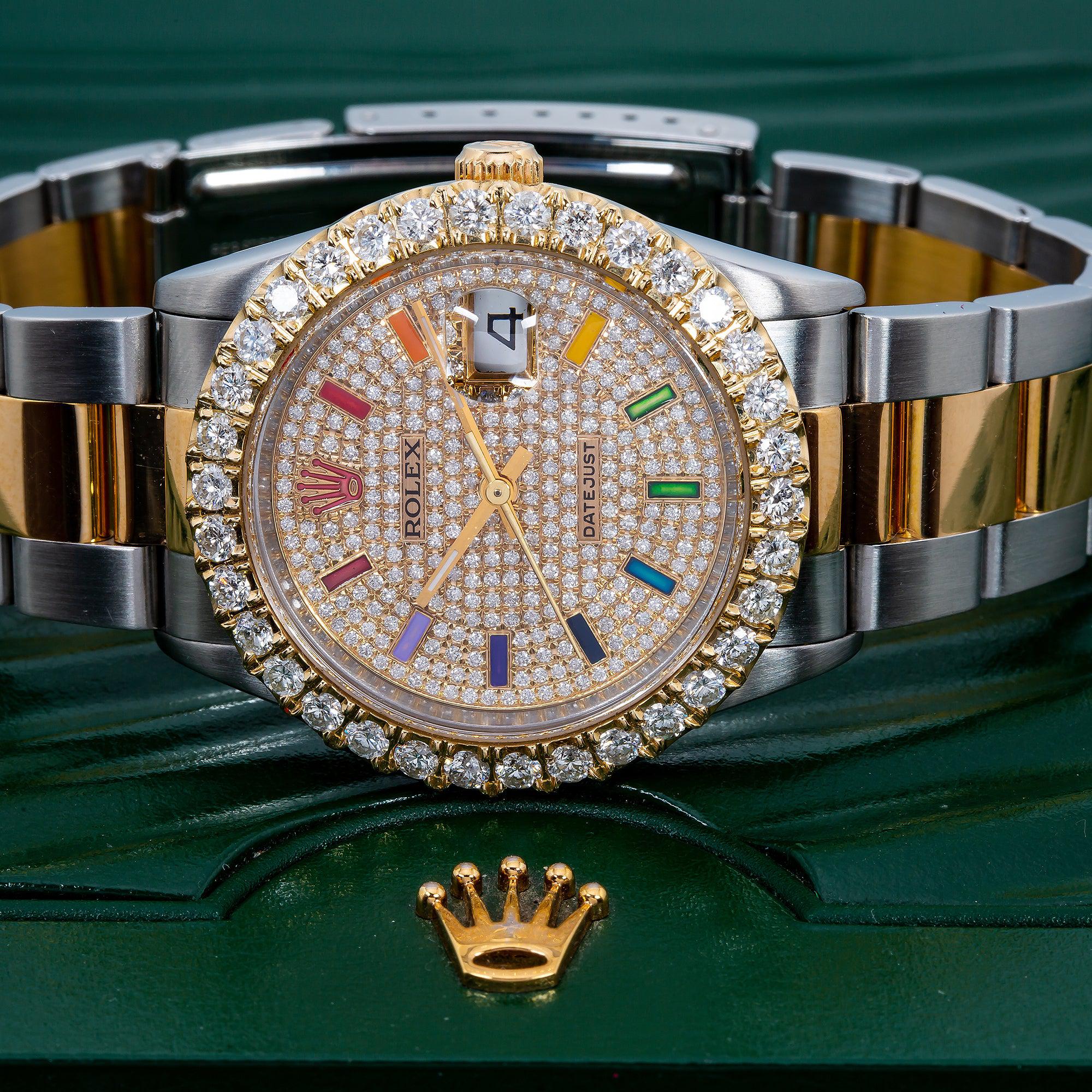 Rolex Datejust 16233 36MM Rainbow Diamond Dial With Two Tone Bracelet