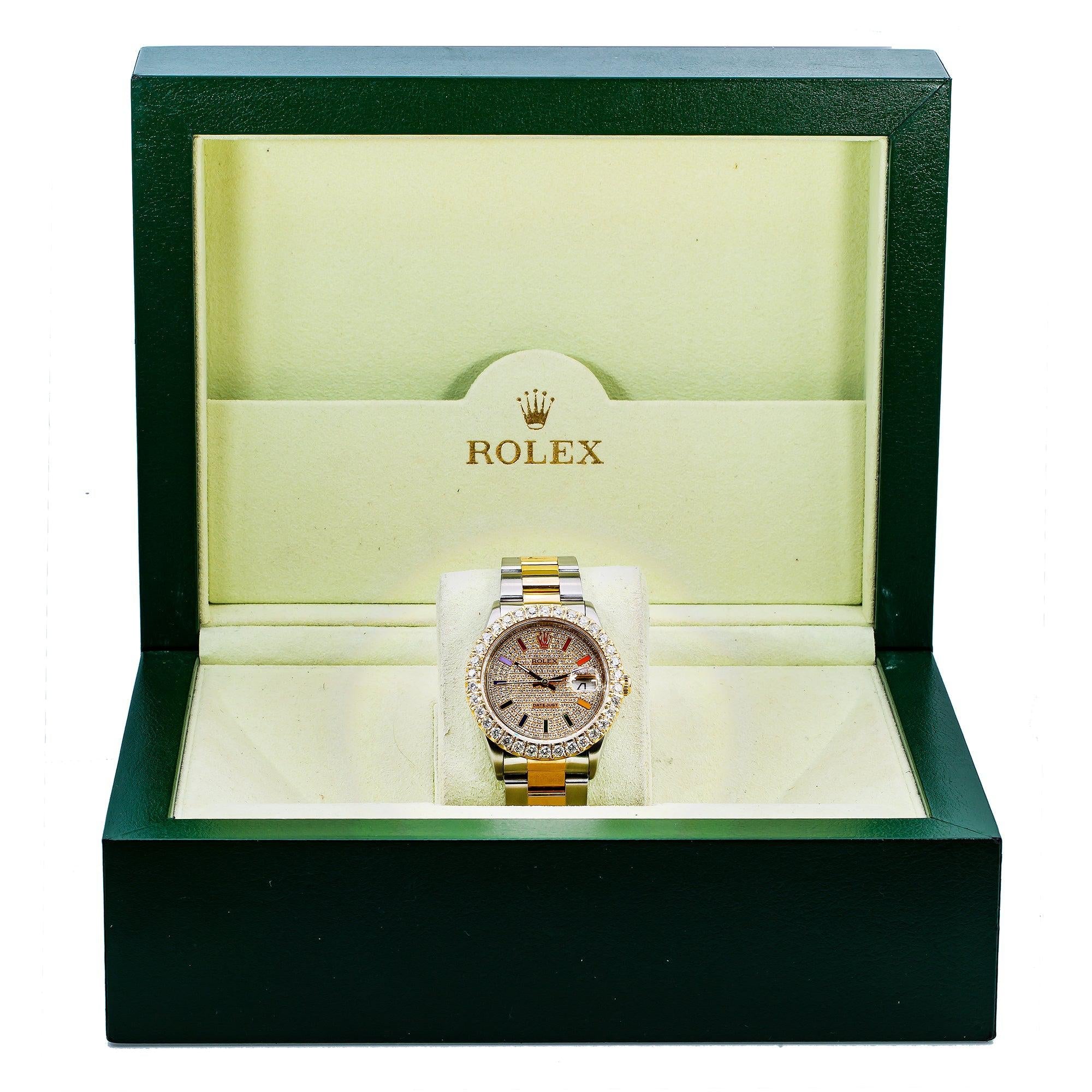 Rolex Datejust 16233 36MM Rainbow Diamond Dial With Two Tone Bracelet