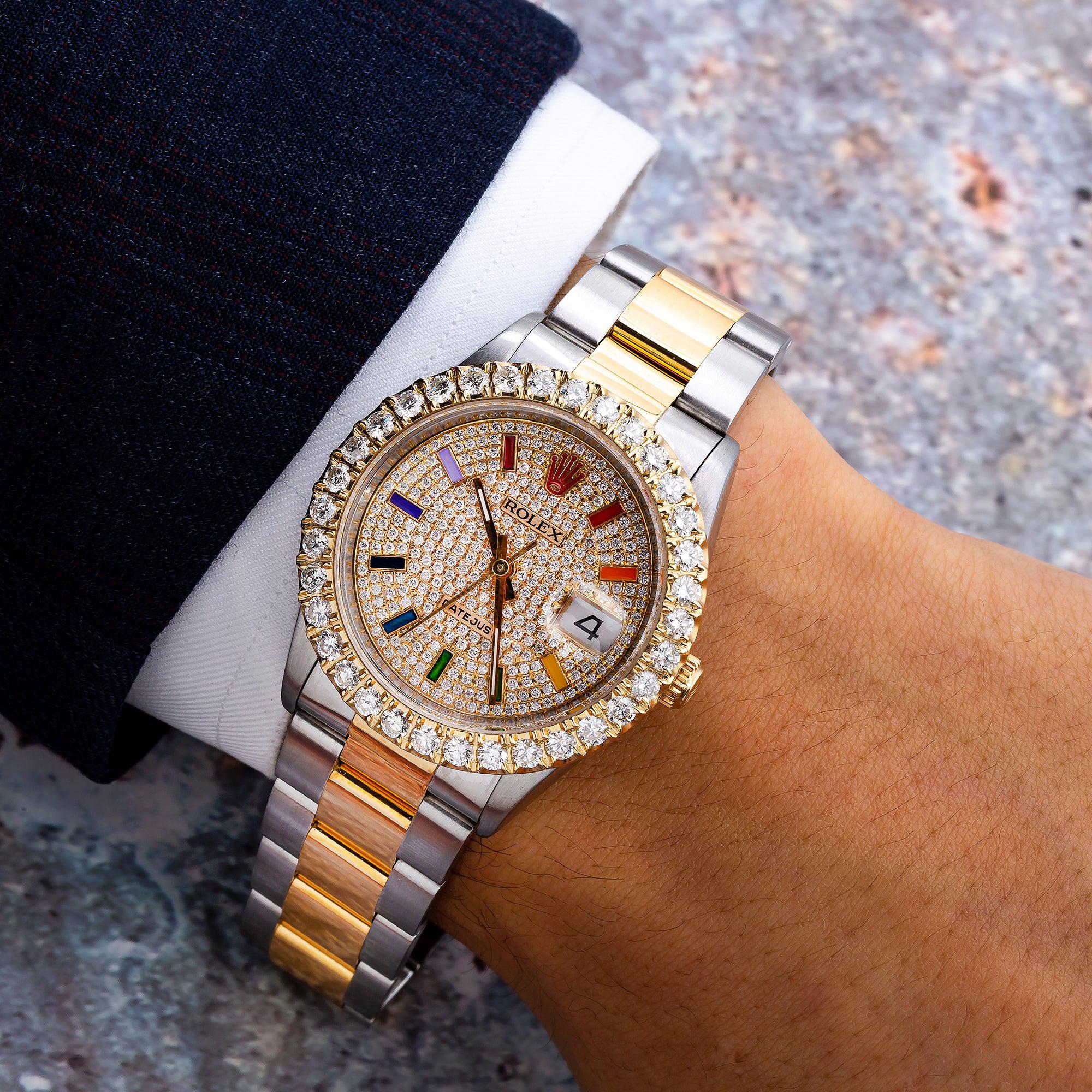 Rolex Datejust 16233 36MM Rainbow Diamond Dial With Two Tone Bracelet