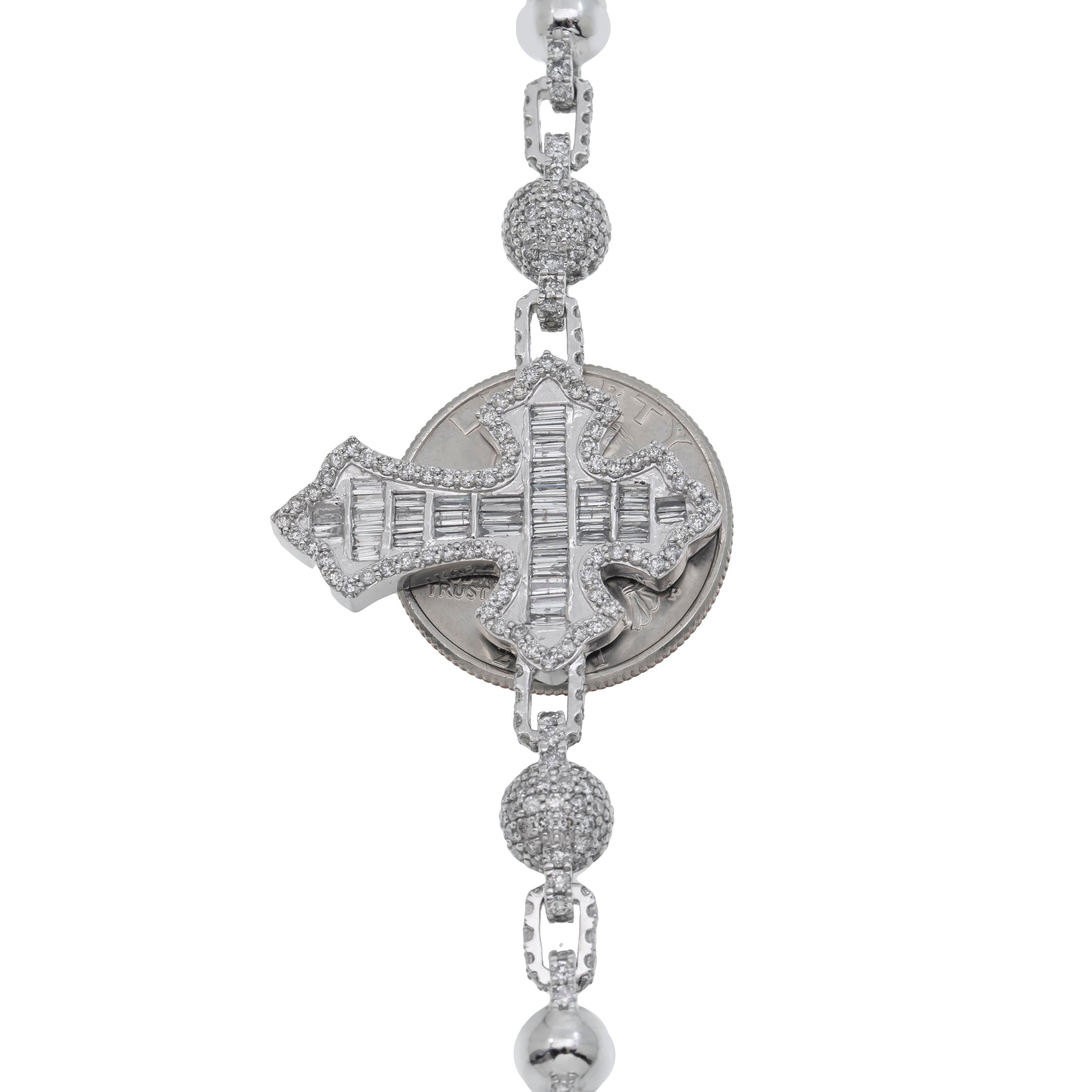 10K GOLD 8MM BAGUETTE DIAMOND CROSS BALL CHAIN 29.25 CT