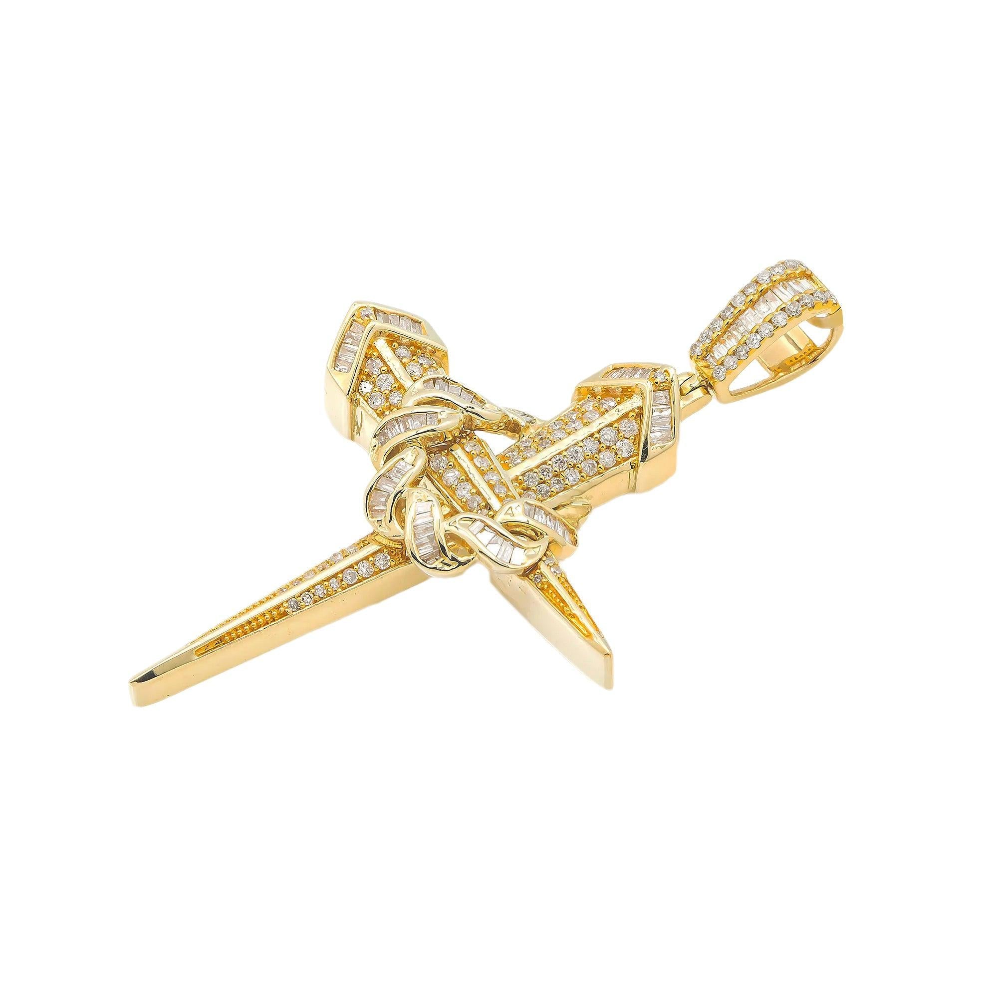 14K GOLD DIAMOND NAIL CROSS PENDANT 1.17 CT