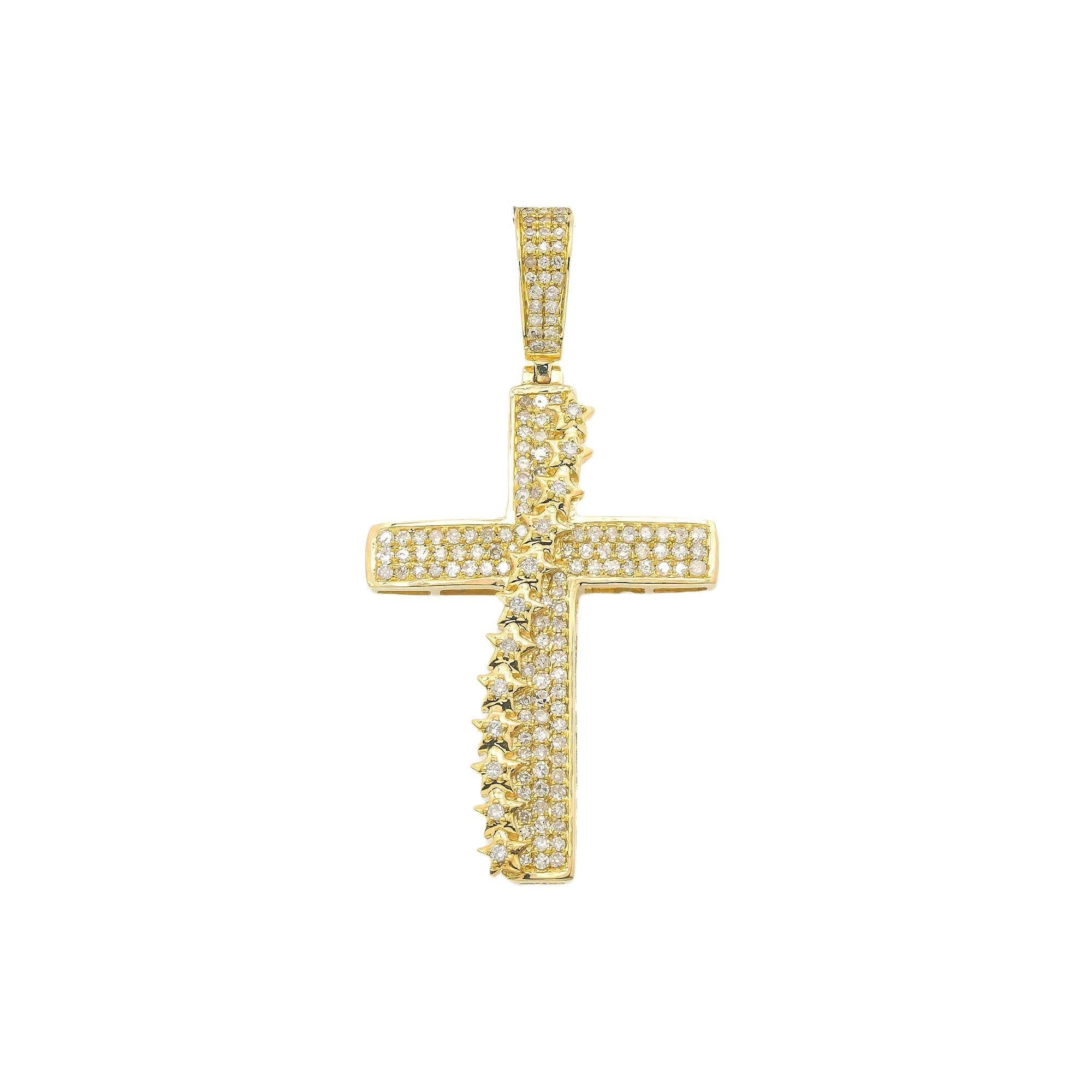 14K GOLD DIAMOND CROSS PENDANT WITH STAR DETAIL 0.93 CT