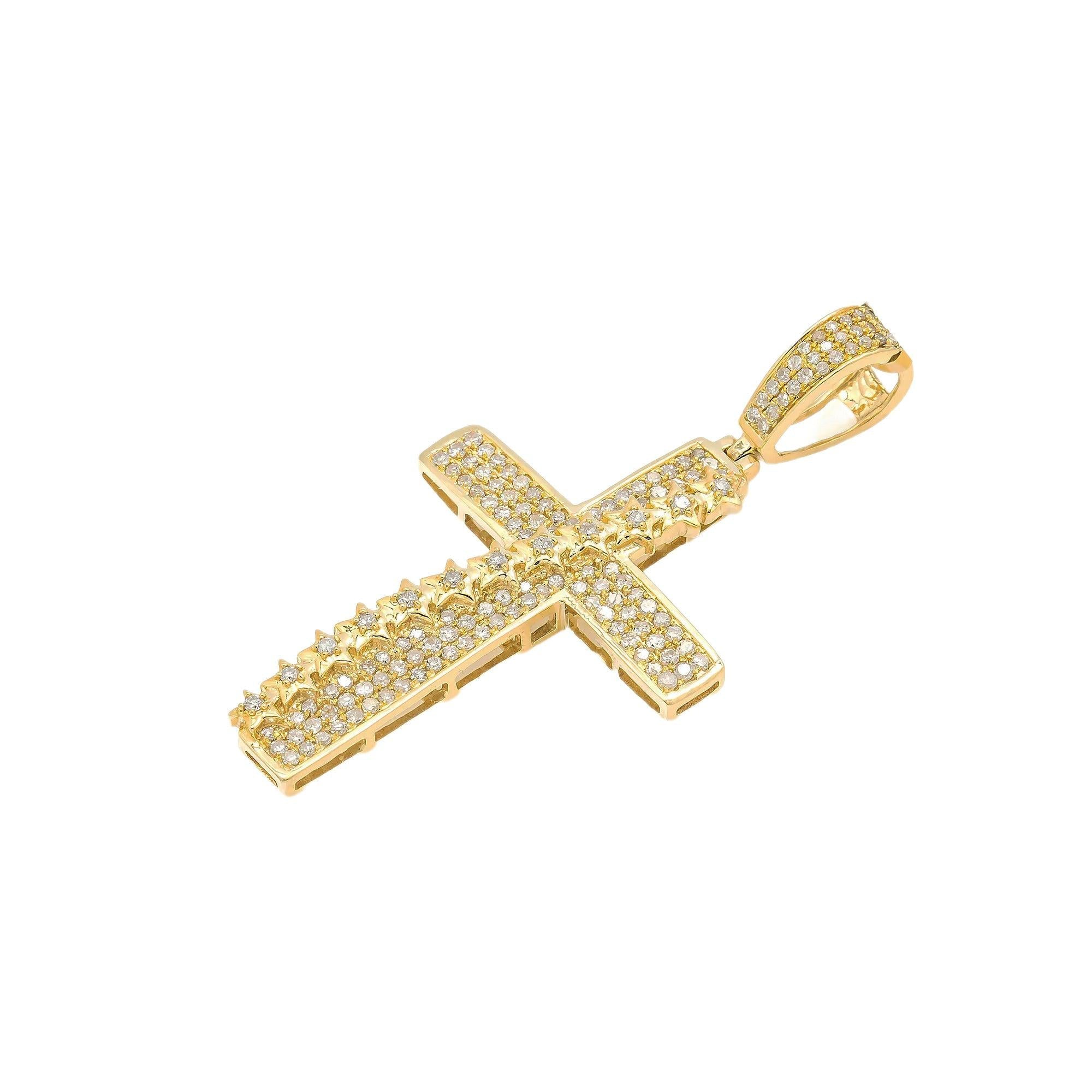14K GOLD DIAMOND CROSS PENDANT WITH STAR DETAIL 0.93 CT