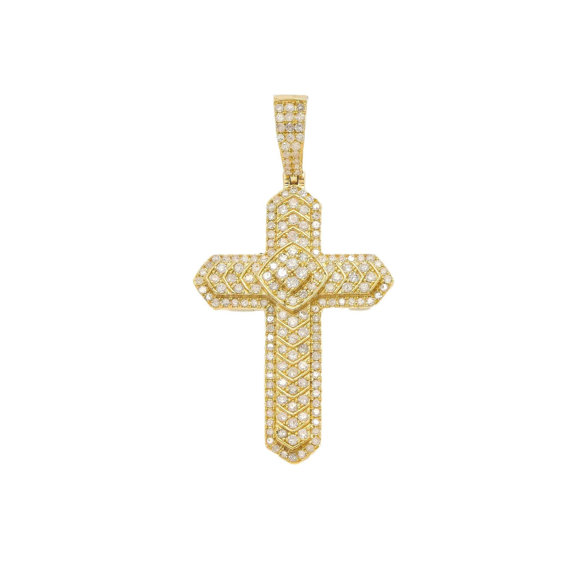 14K GOLD 3D DIAMOND CROSS PENDANT 0.97 CT