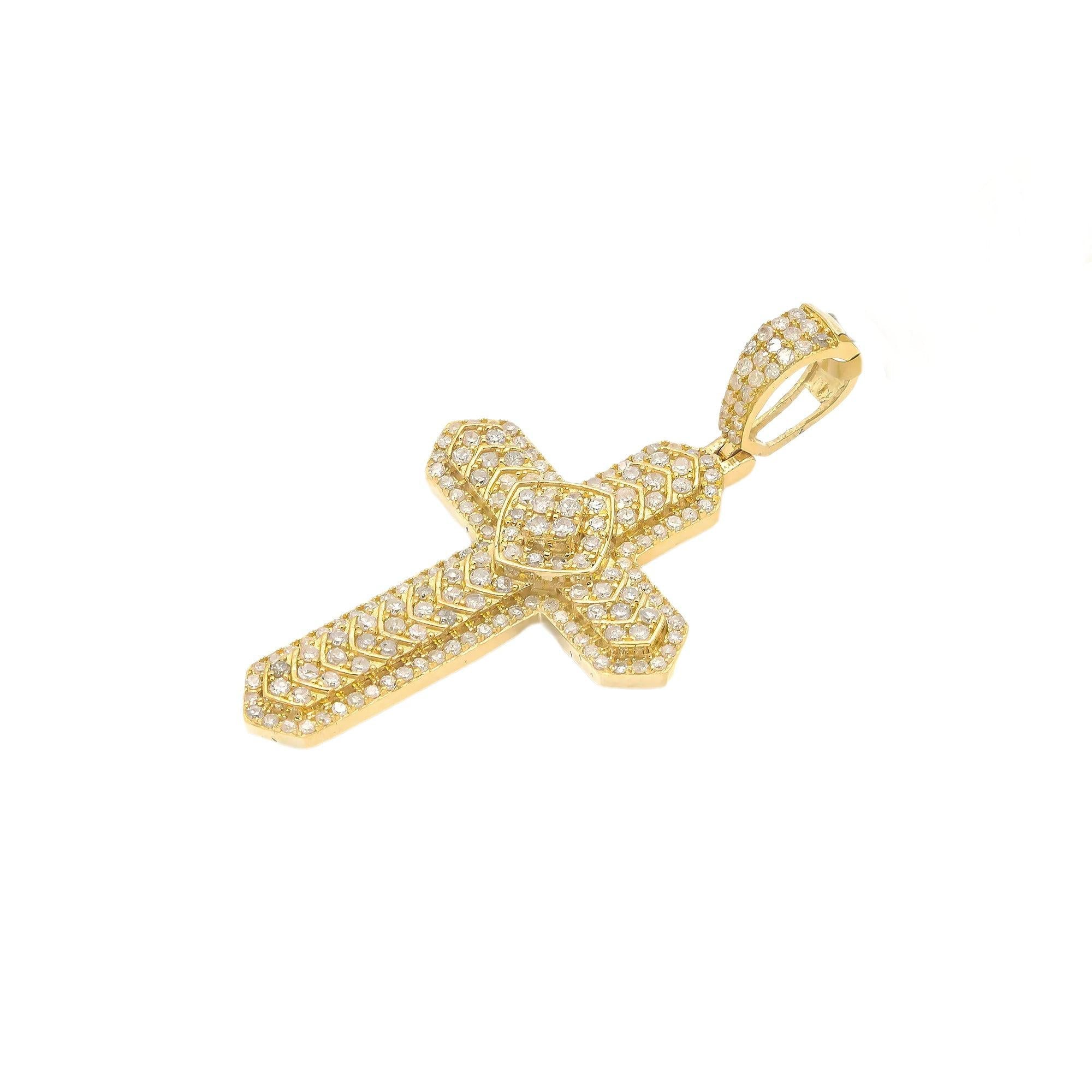 14K GOLD 3D DIAMOND CROSS PENDANT 0.97 CT