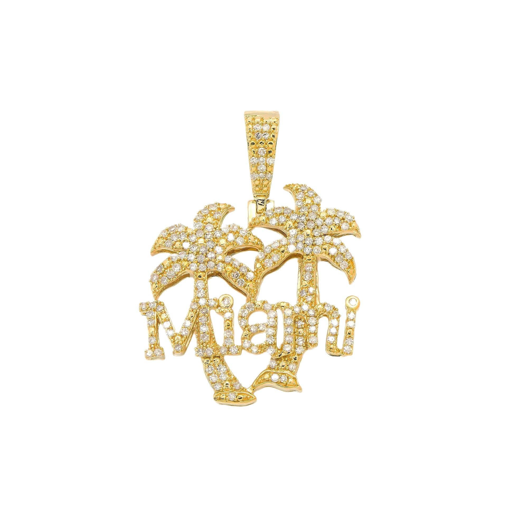 14K GOLD DIAMOND MIAMI AND PALM TREE PENDANT 0.96 CT