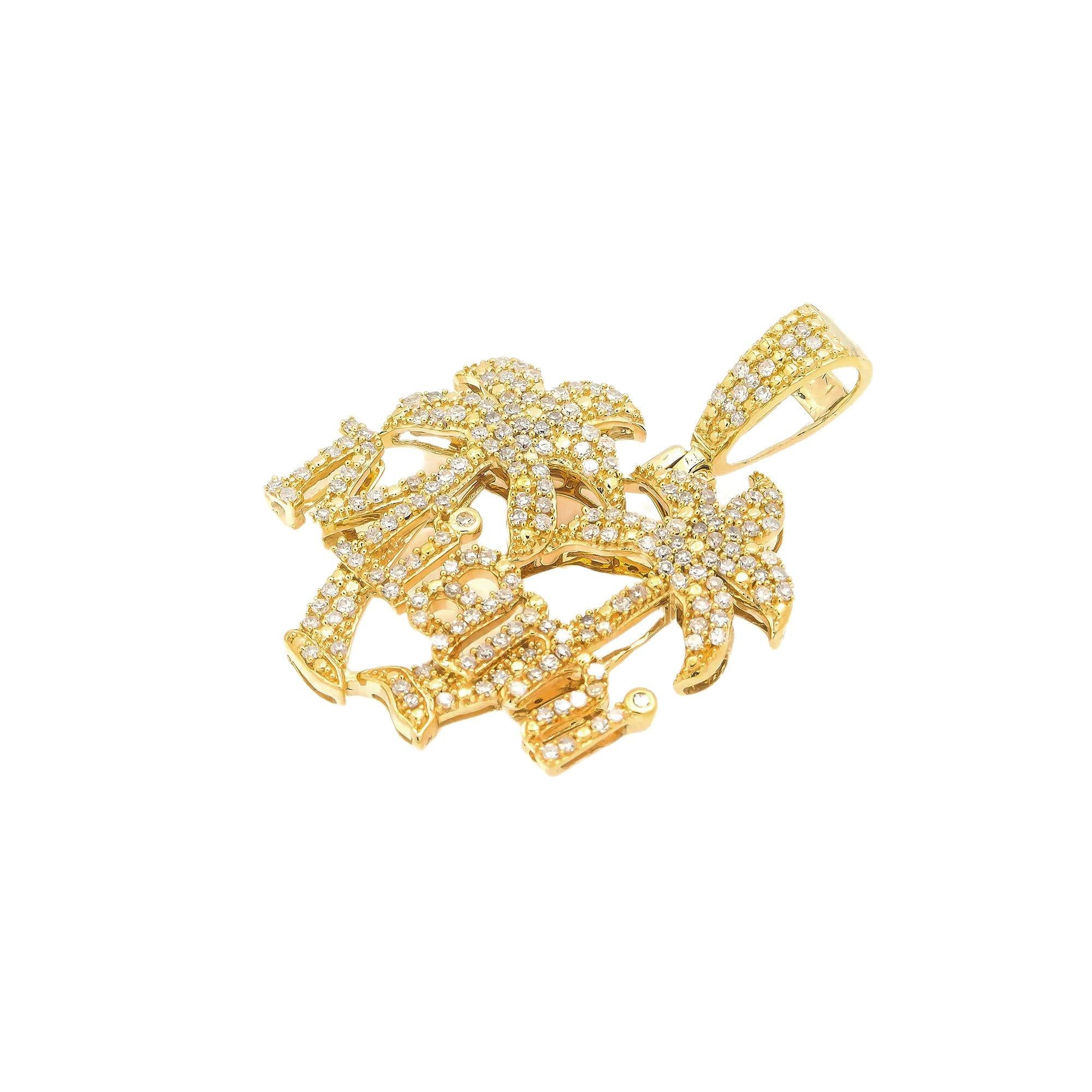 14K GOLD DIAMOND MIAMI AND PALM TREE PENDANT 0.96 CT