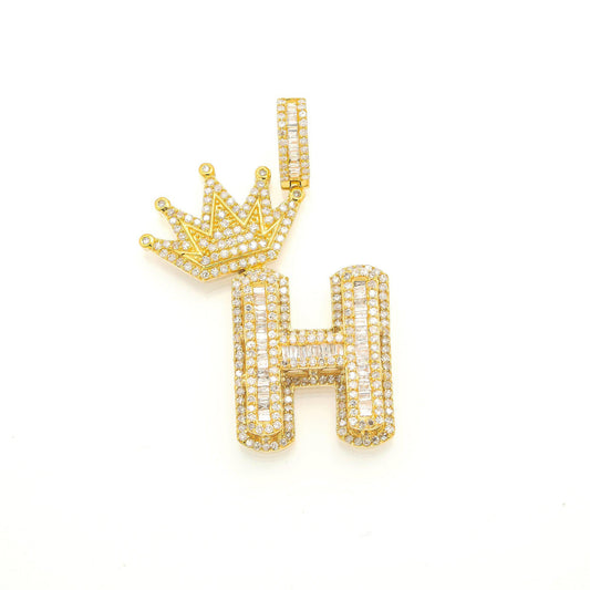 14K GOLD DIAMOND INITIAL H WITH CROWN PENDANT 1.71 CT