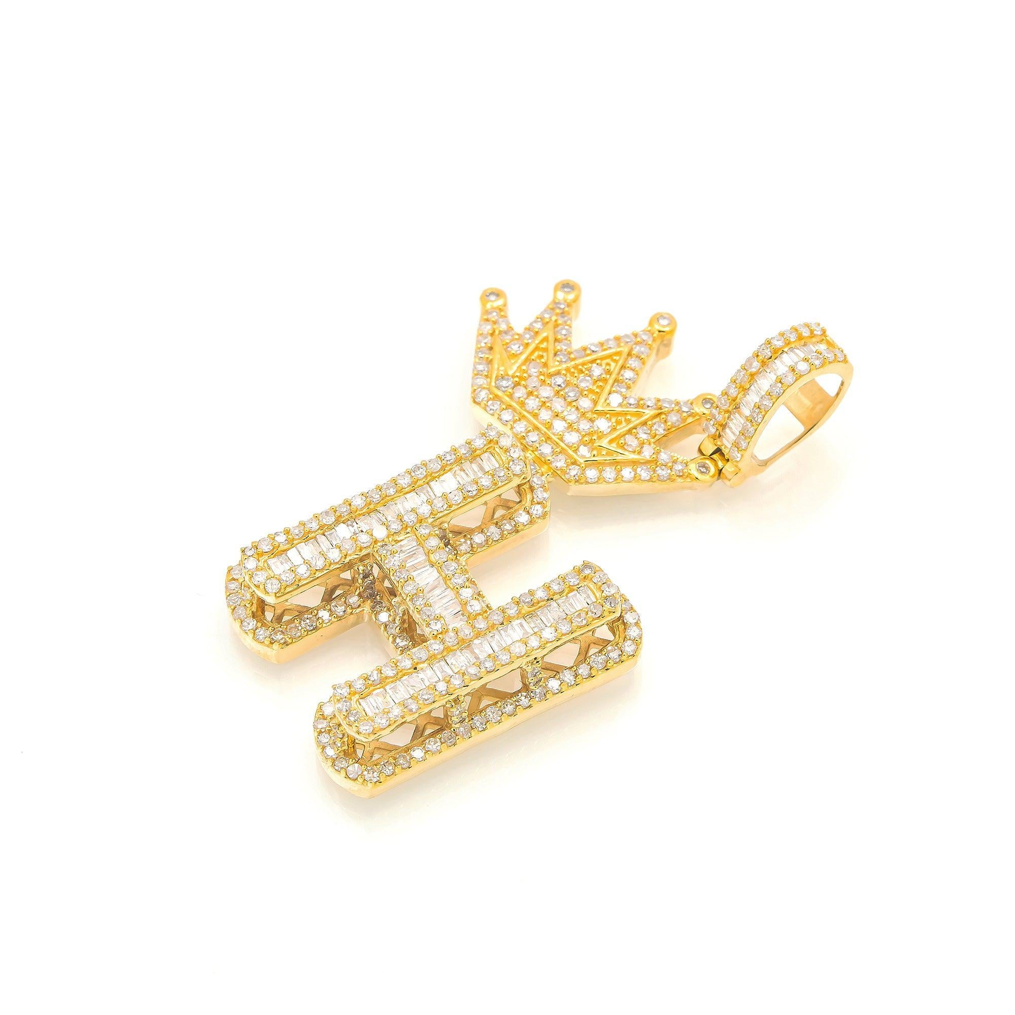 14K GOLD DIAMOND INITIAL H WITH CROWN PENDANT 1.71 CT