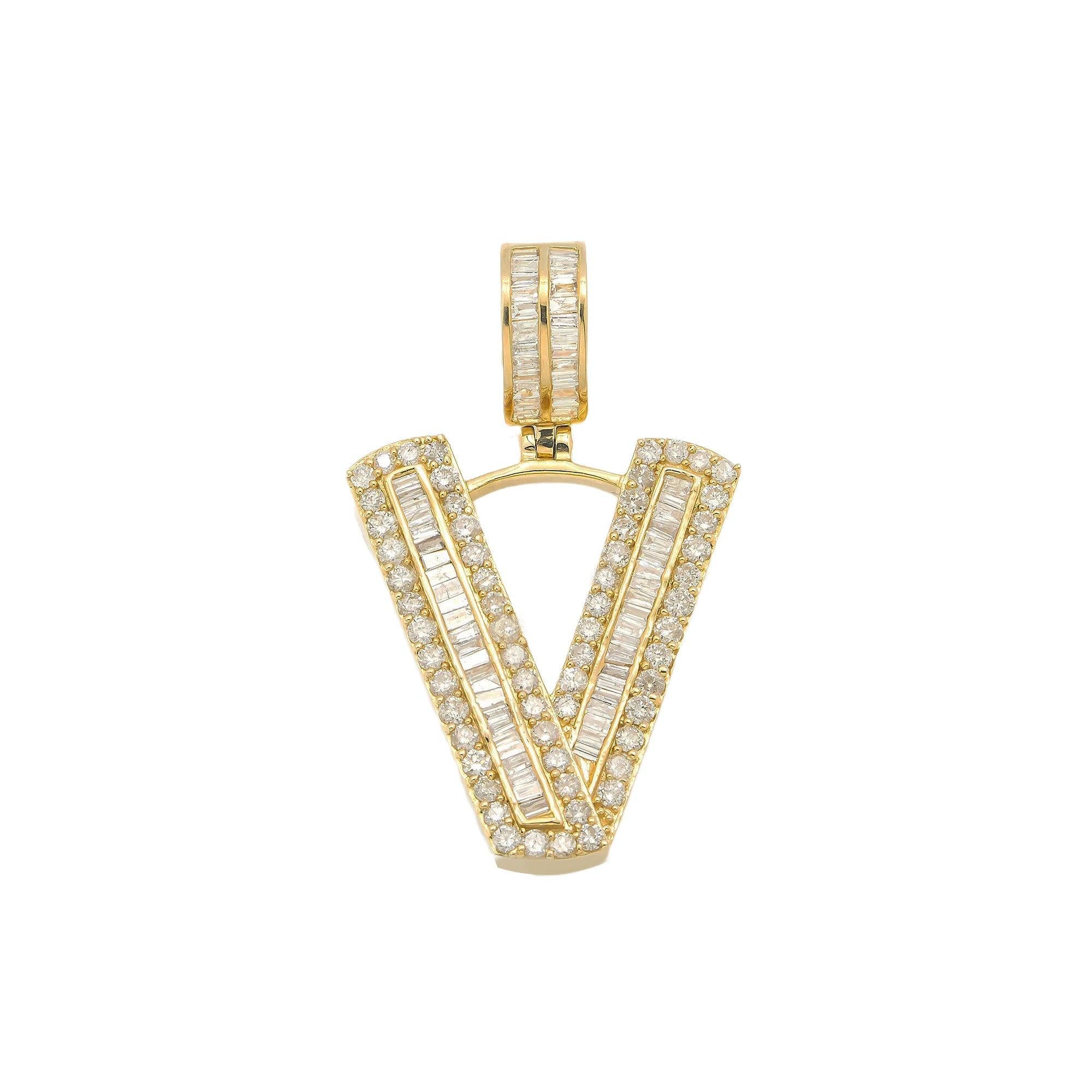 14K GOLD DIAMOND INITIAL V PENDANT 1.94 CT