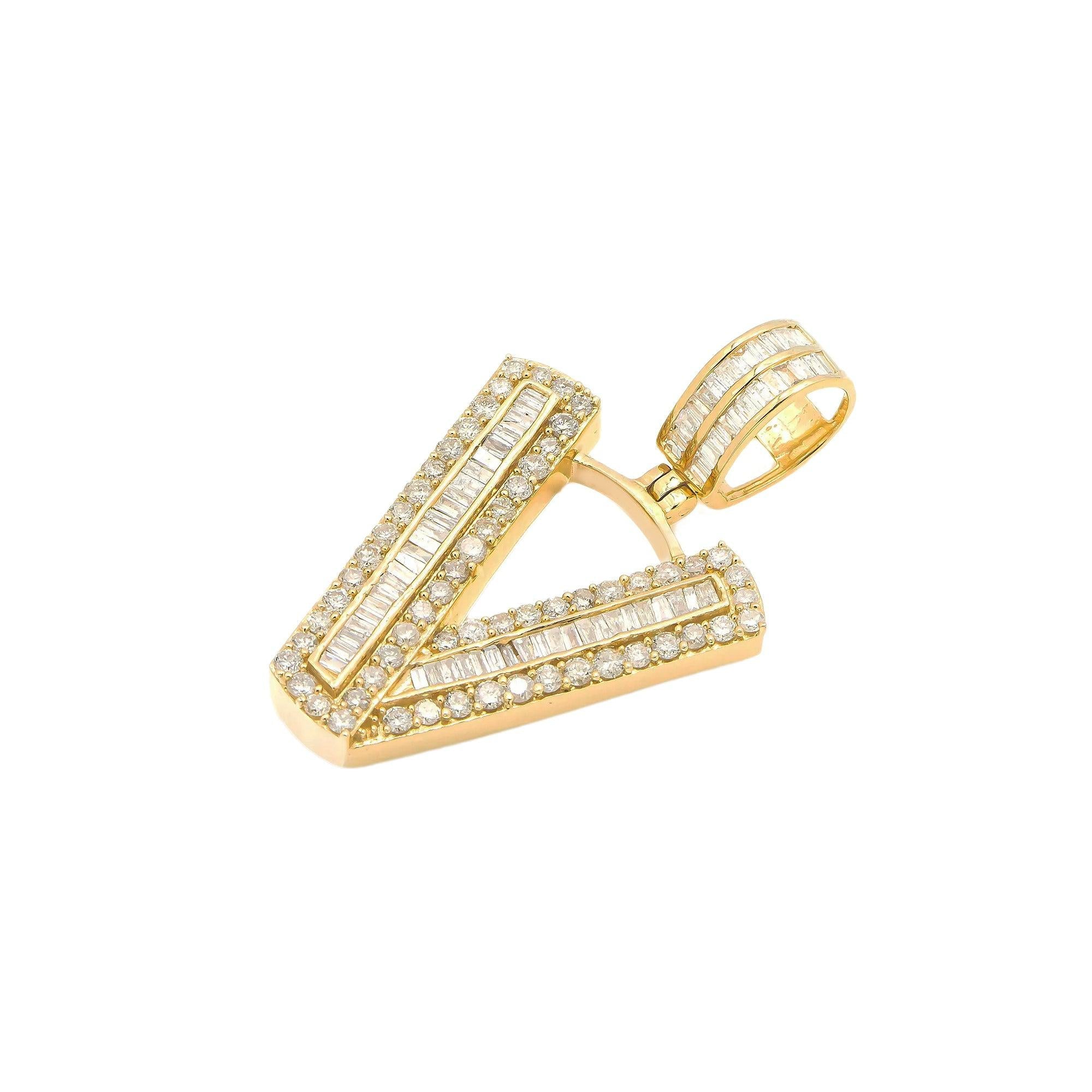 14K GOLD DIAMOND INITIAL V PENDANT 1.94 CT