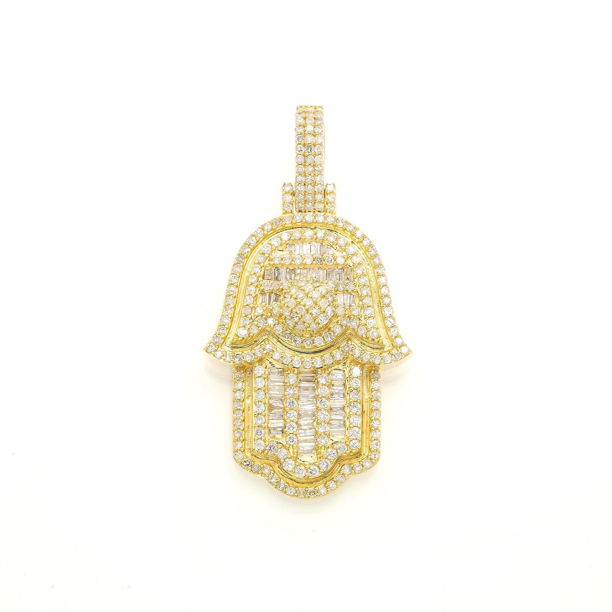 14K GOLD DIAMOND HAMSA PENDANT 1.45 CT