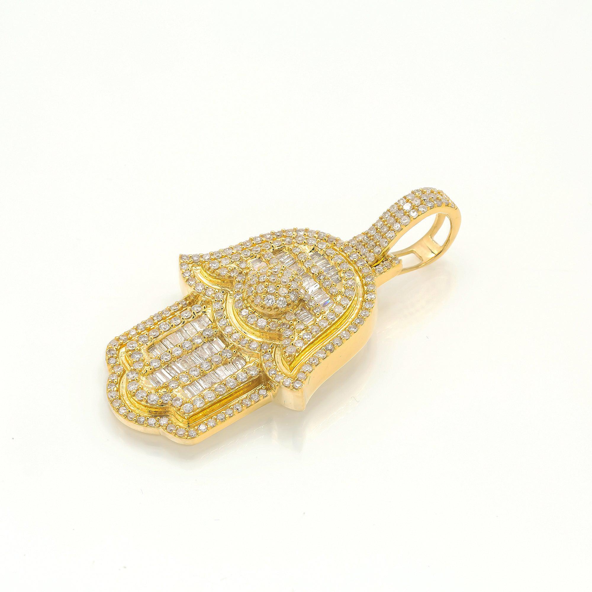 14K GOLD DIAMOND HAMSA PENDANT 1.45 CT