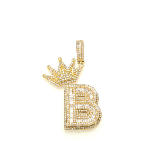 14K GOLD DIAMOND INITIAL B WITH CROWN PENDANT 1.81 CT