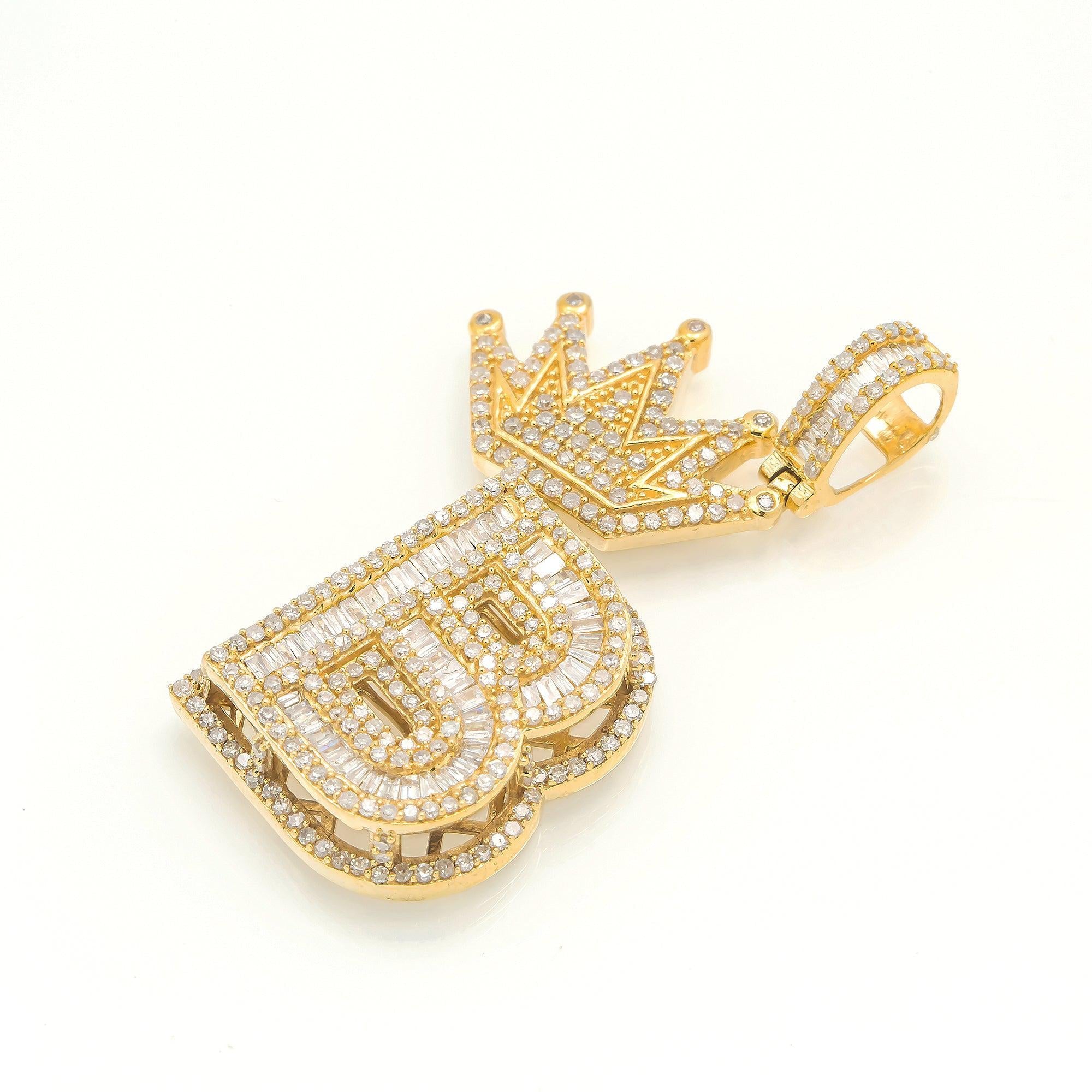 14K GOLD DIAMOND INITIAL B WITH CROWN PENDANT 1.81 CT