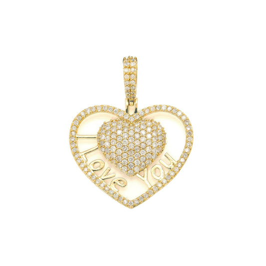 14K GOLD DIAMOND HEART WITH I LOVE YOU PENDANT 1.41 CT